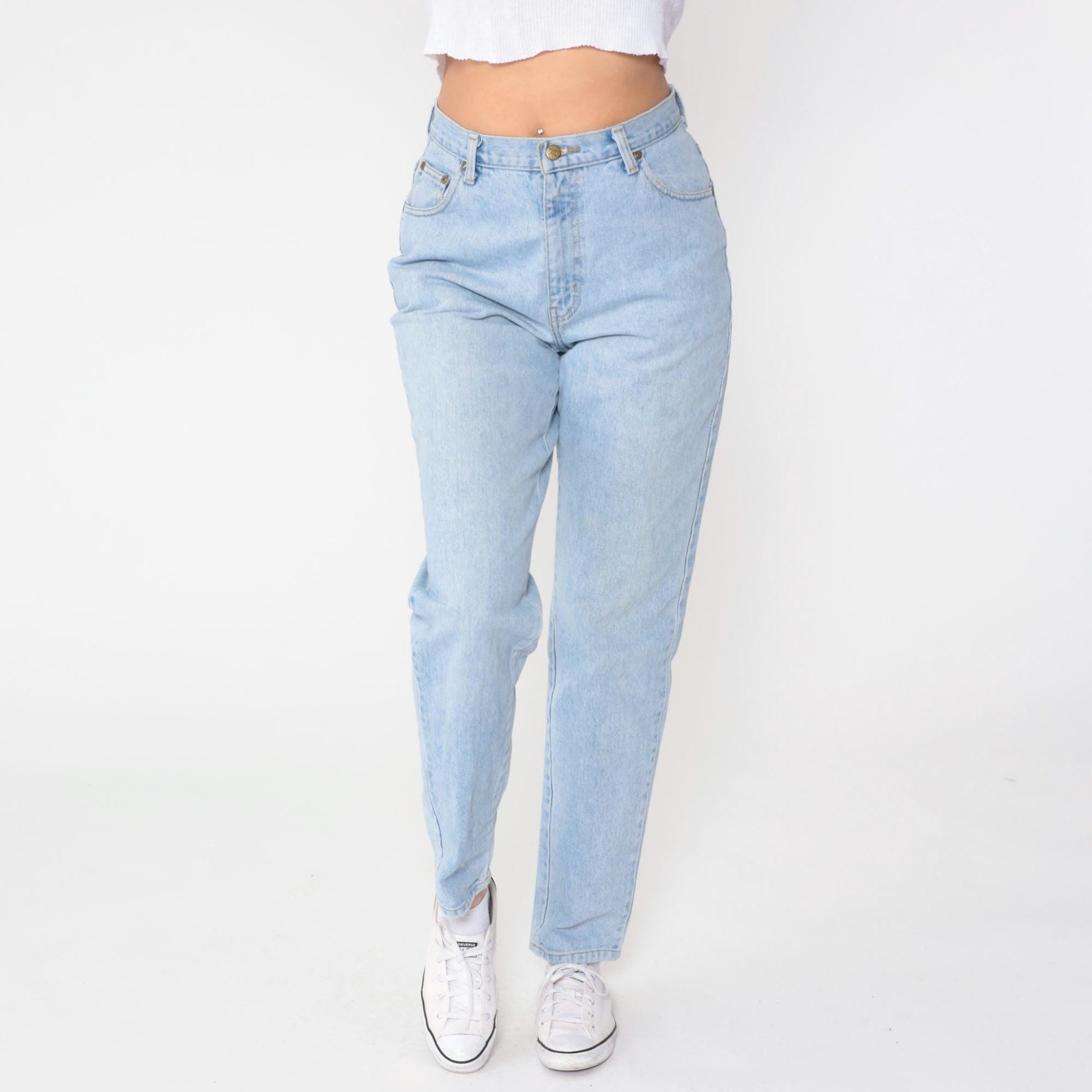 90s Light Blue High-Waisted Straight Leg Jeans Cotton Denim Medium