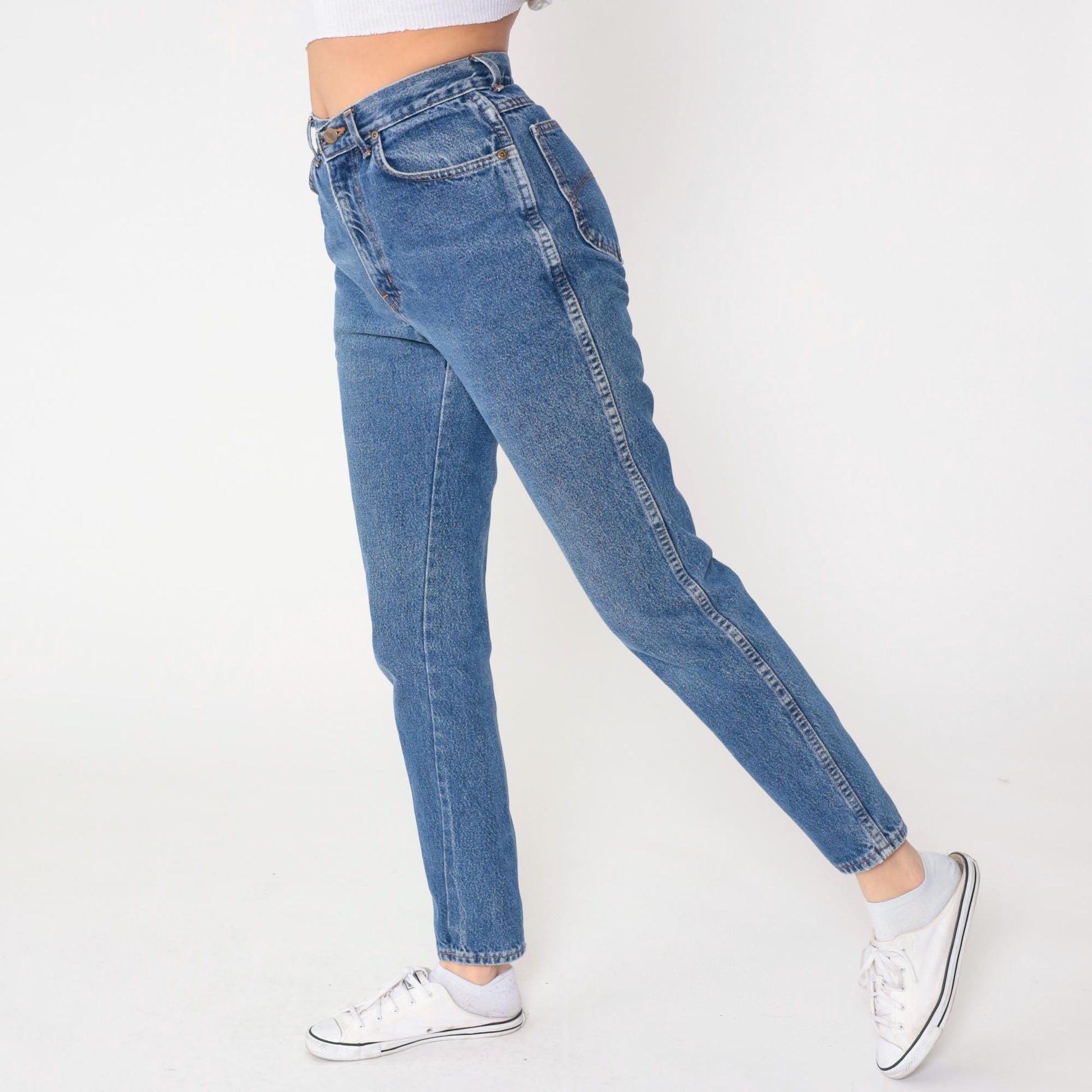 90s Chic High-Waisted Straight Leg Jeans Medium Blue Denim Medium M