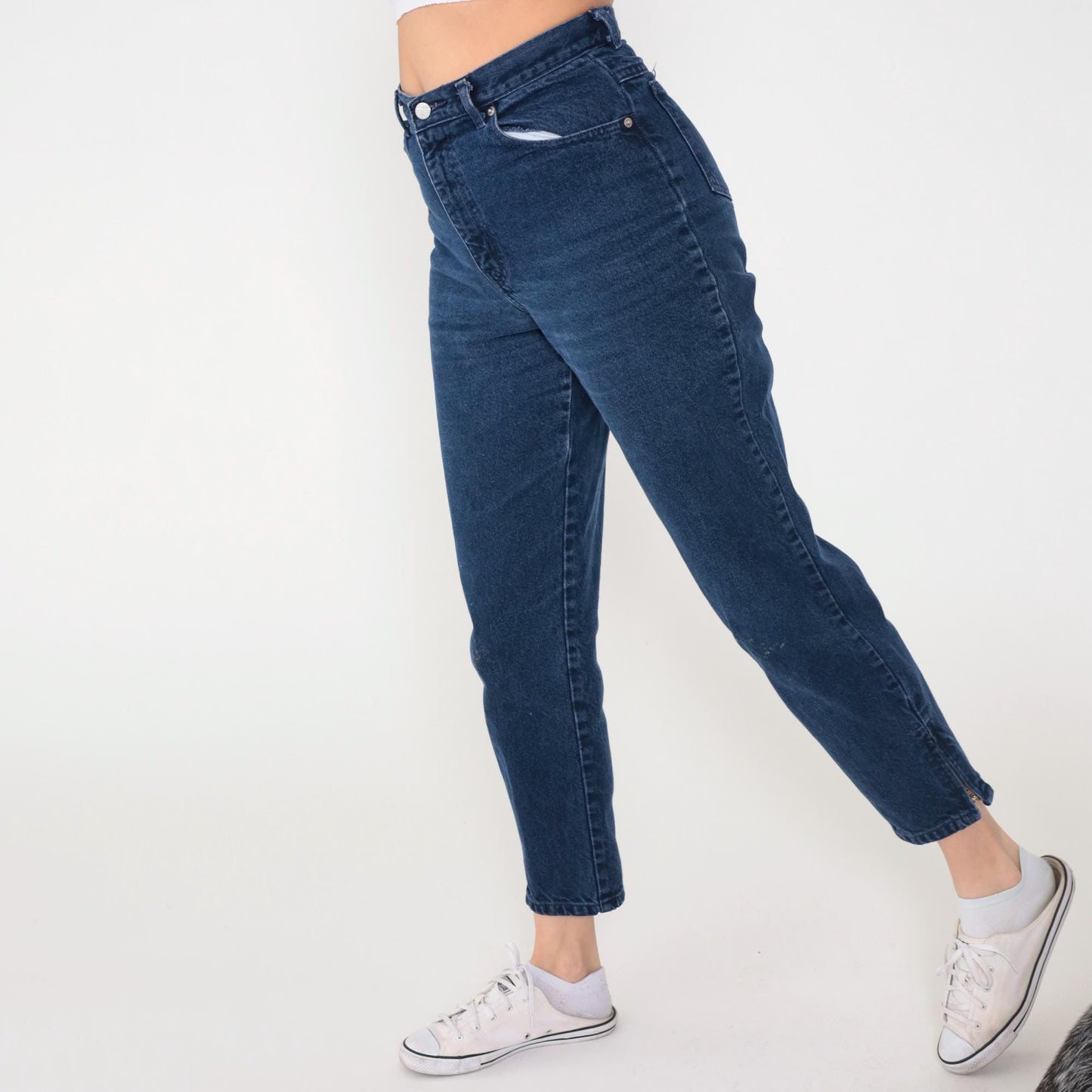 90s Sasson High-Waisted Mom Jeans Navy Tapered Ankle Crop 29