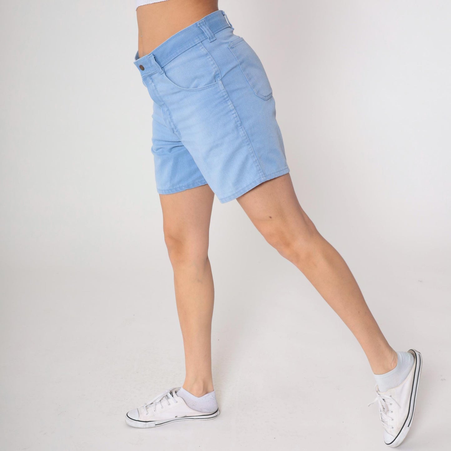 LL Bean 80s Light Blue High-Waisted Cotton Shorts Button Fly Large