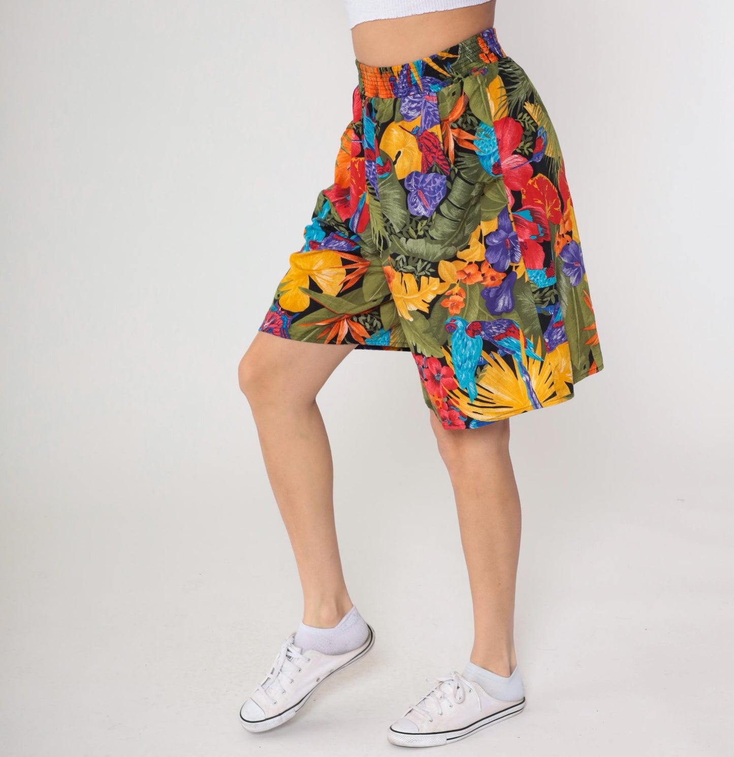 90s Connections Tropical Floral Shorts High Waist Botanical Print Medium M