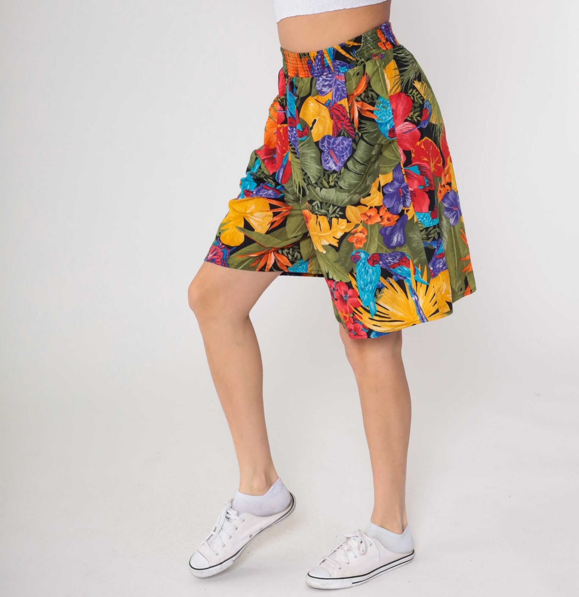 90s Connections Tropical Floral Shorts High Waist Botanical Print Medium M