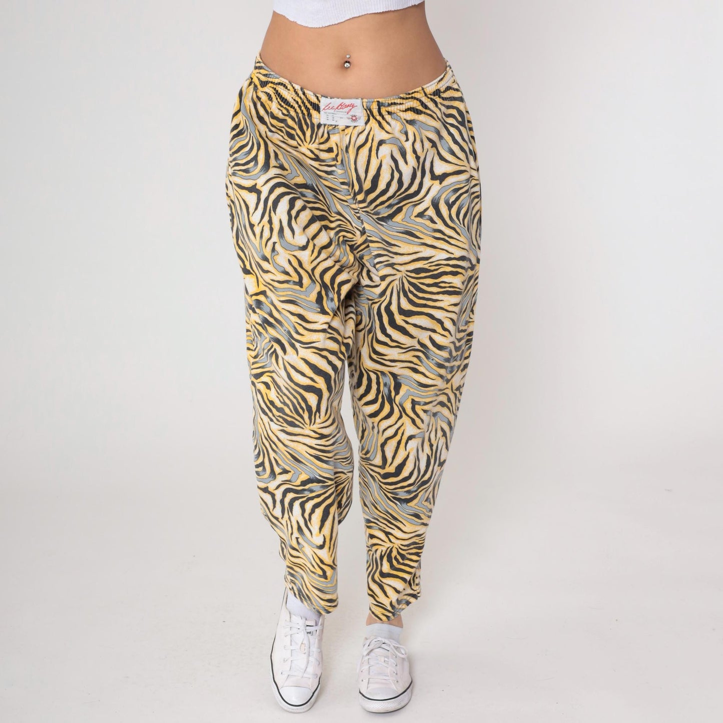 90s Body Bizz Abstract Tiger Print Pants Yellow Gold Black Large L