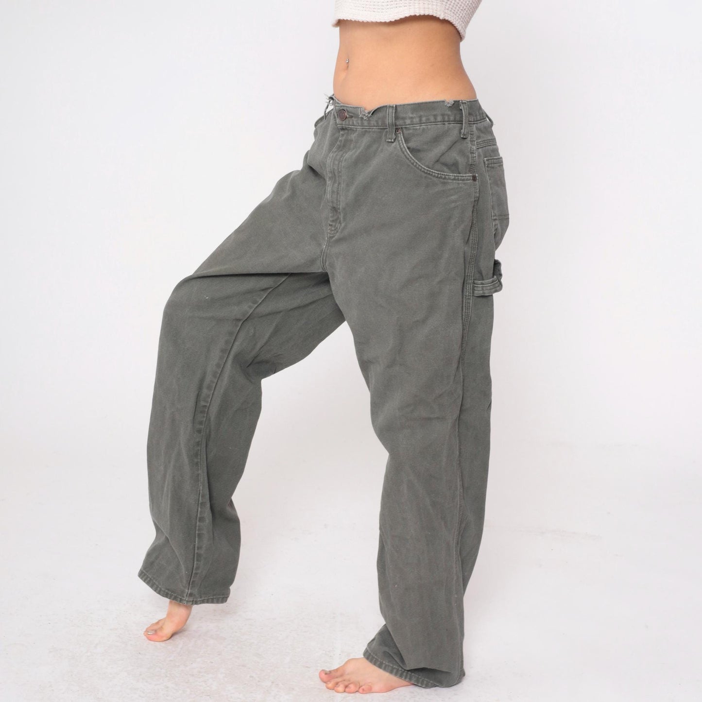 90s Dickies Carpenter Pants Grey Utility Workwear 38x32