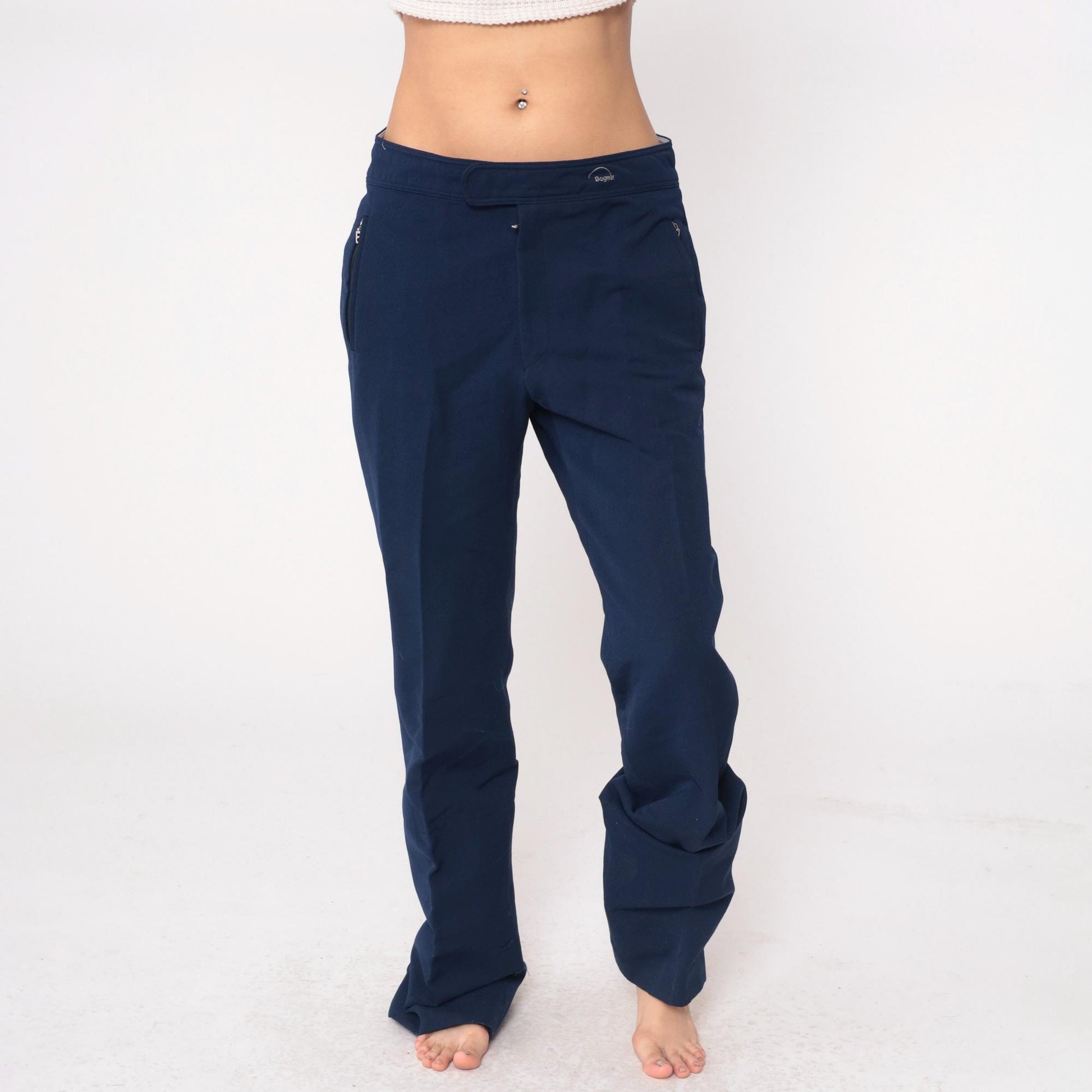 Bogner 80s Navy Wool Ski Pants High Rise Straight Leg Zippered Pockets Large
