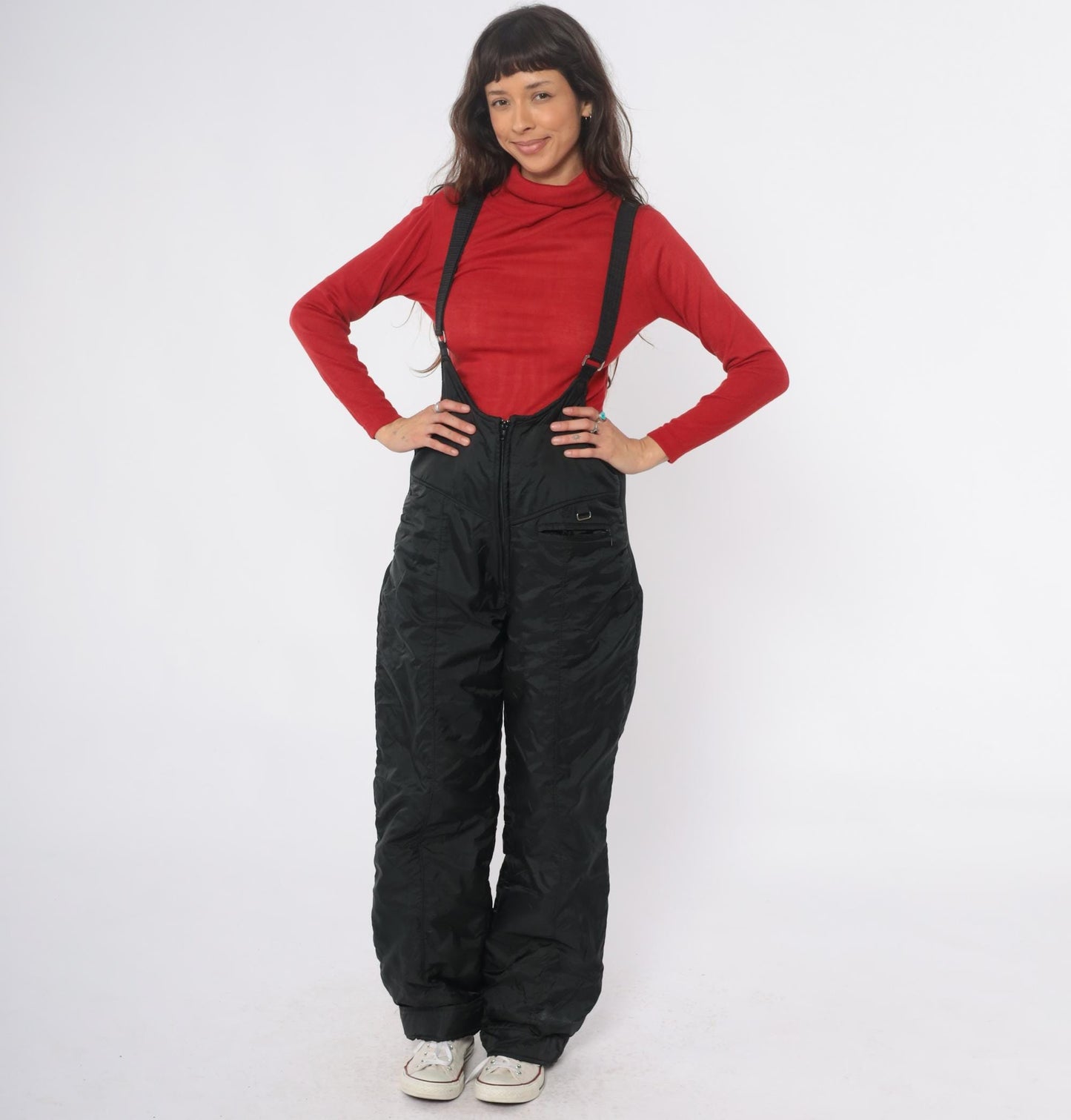 90s UA Sport Black Ski Overalls Insulated Suspender Straps Medium