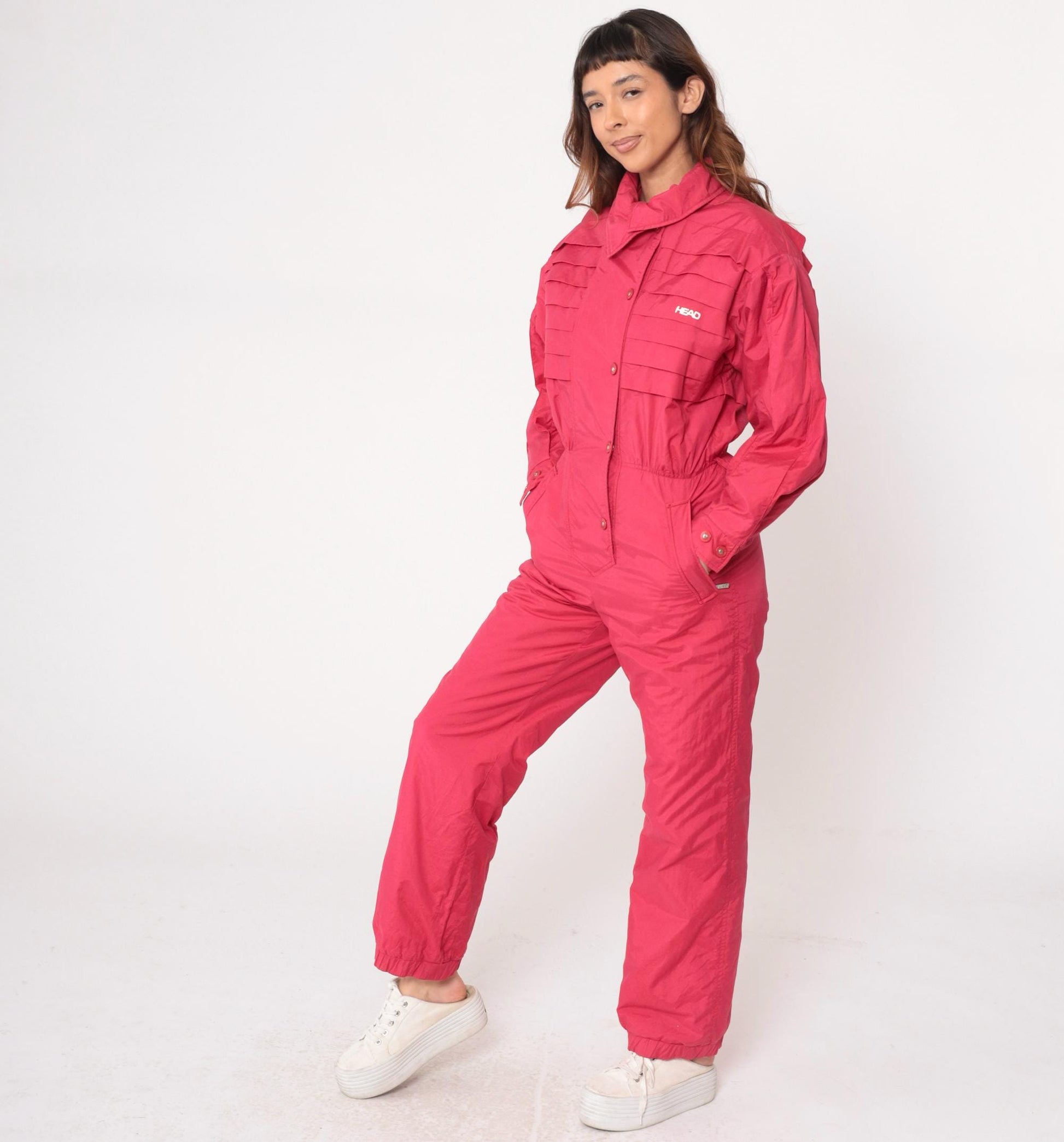 80s HEAD Coral Pink One-Piece Ski Suit Snowsuit Jumpsuit Large L