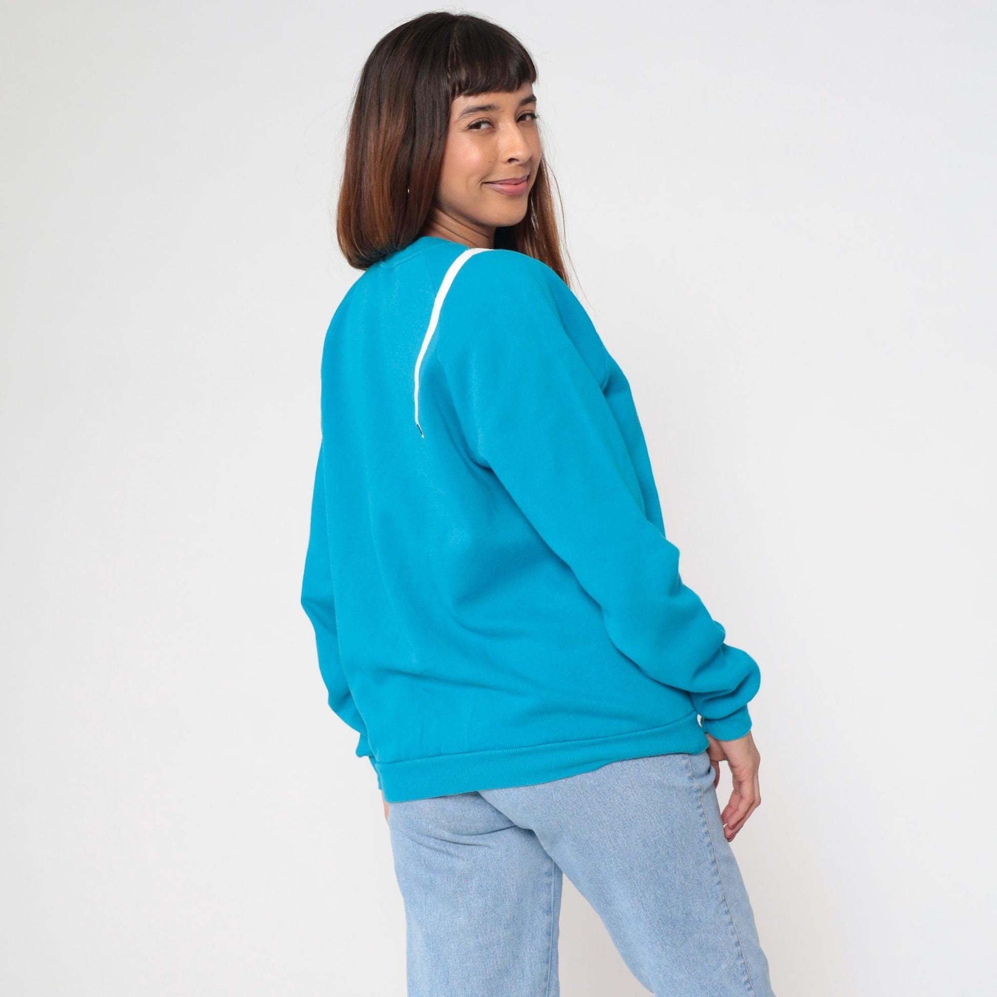 90s Jerzees Owl Graphic Sweatshirt Turquoise Raglan Extra Large XL