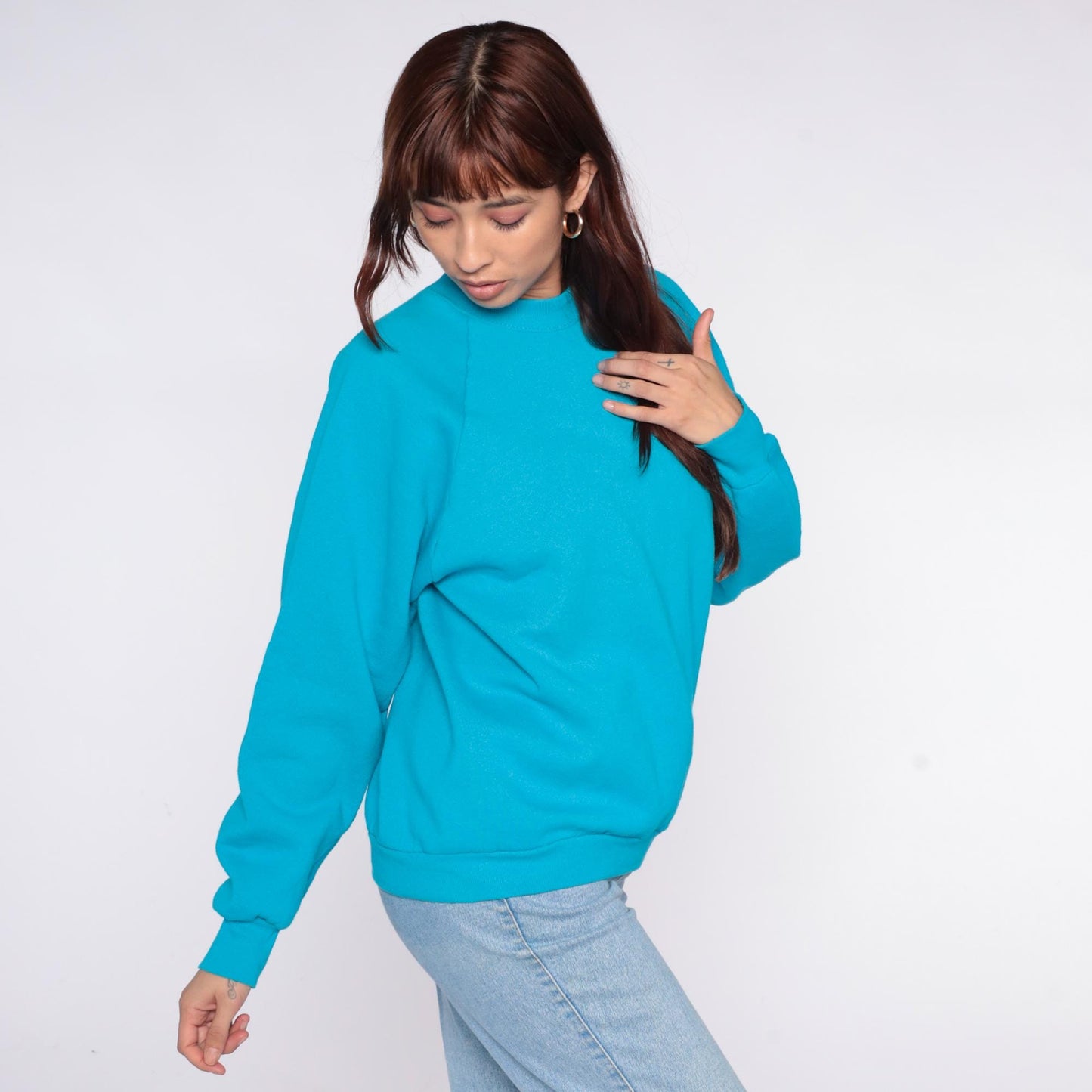 90s Fruit of the Loom Turquoise Crewneck Sweatshirt Raglan Pullover Extra Large XL