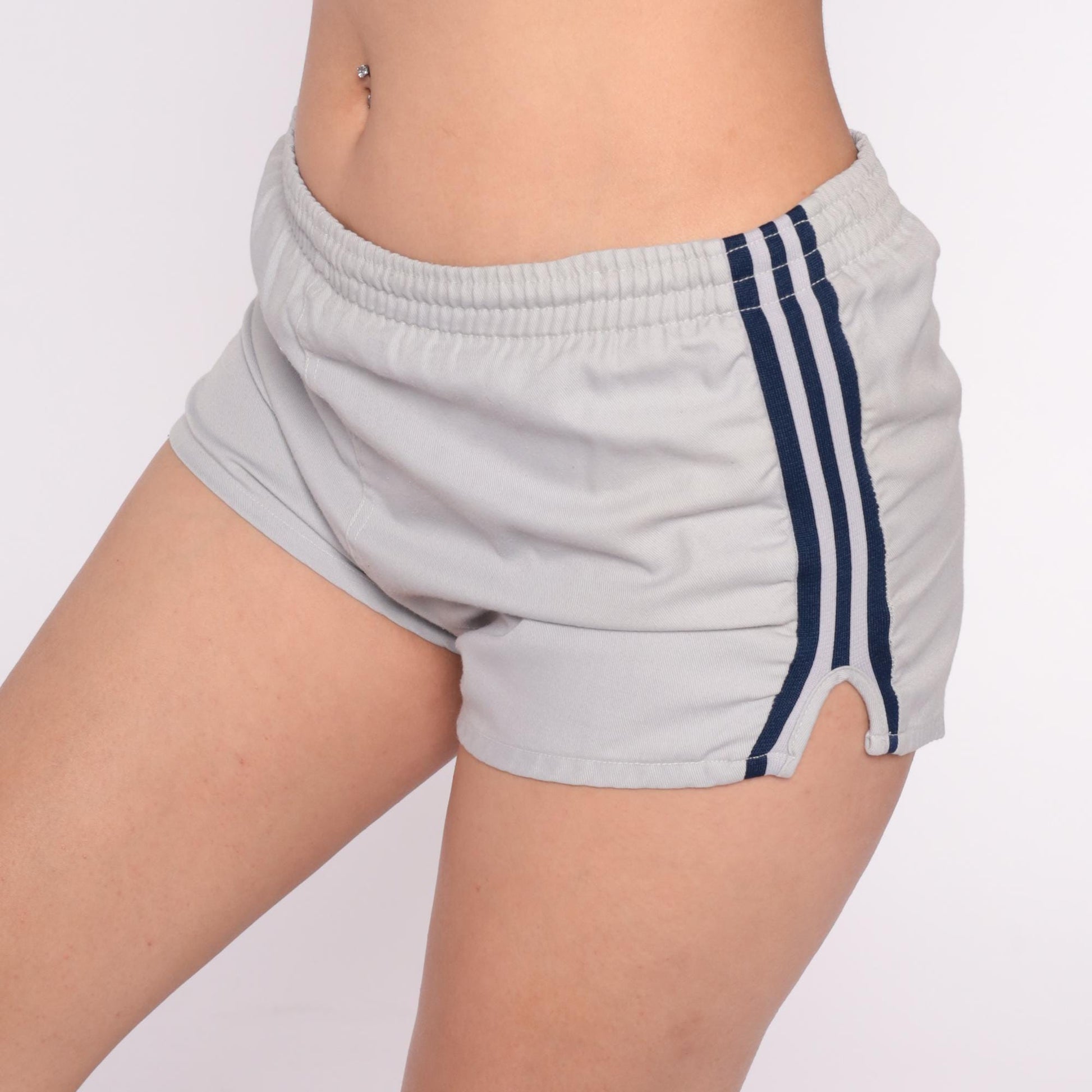 80s Oshmans Athletic Shorts Grey Navy Stripe Running Shorts Medium