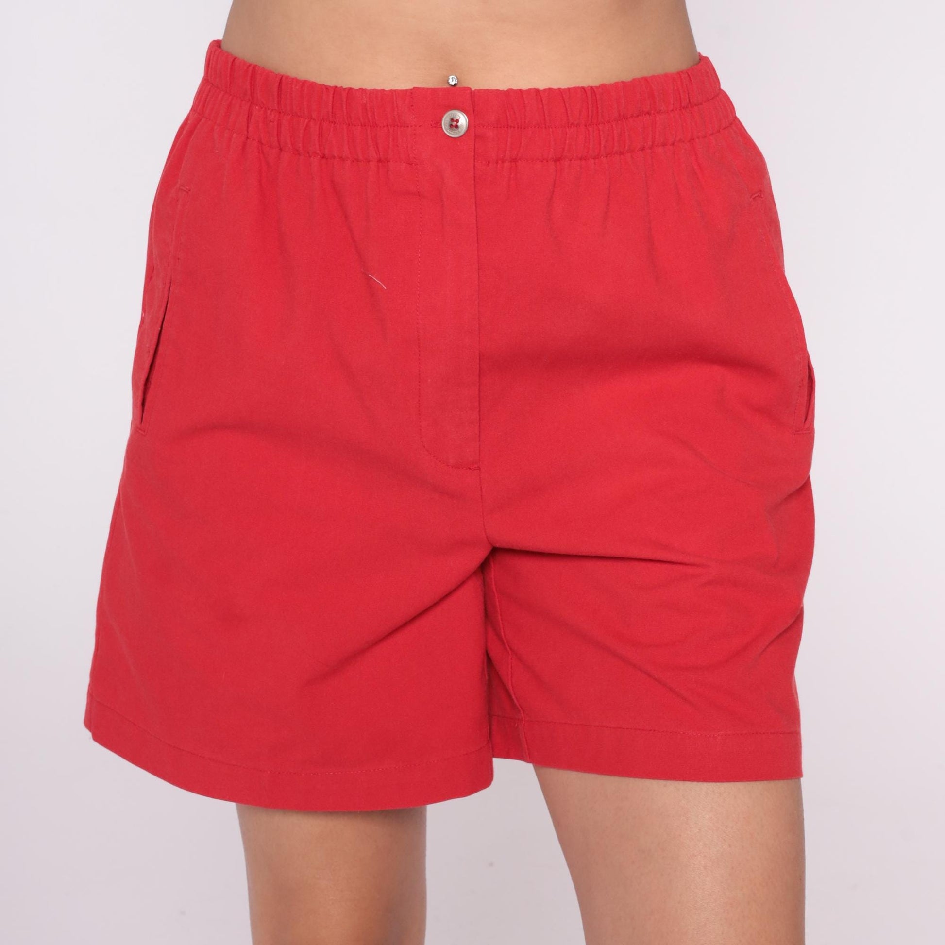 90s Karen Scott Red Cotton Shorts High Waisted Elastic Waist Small