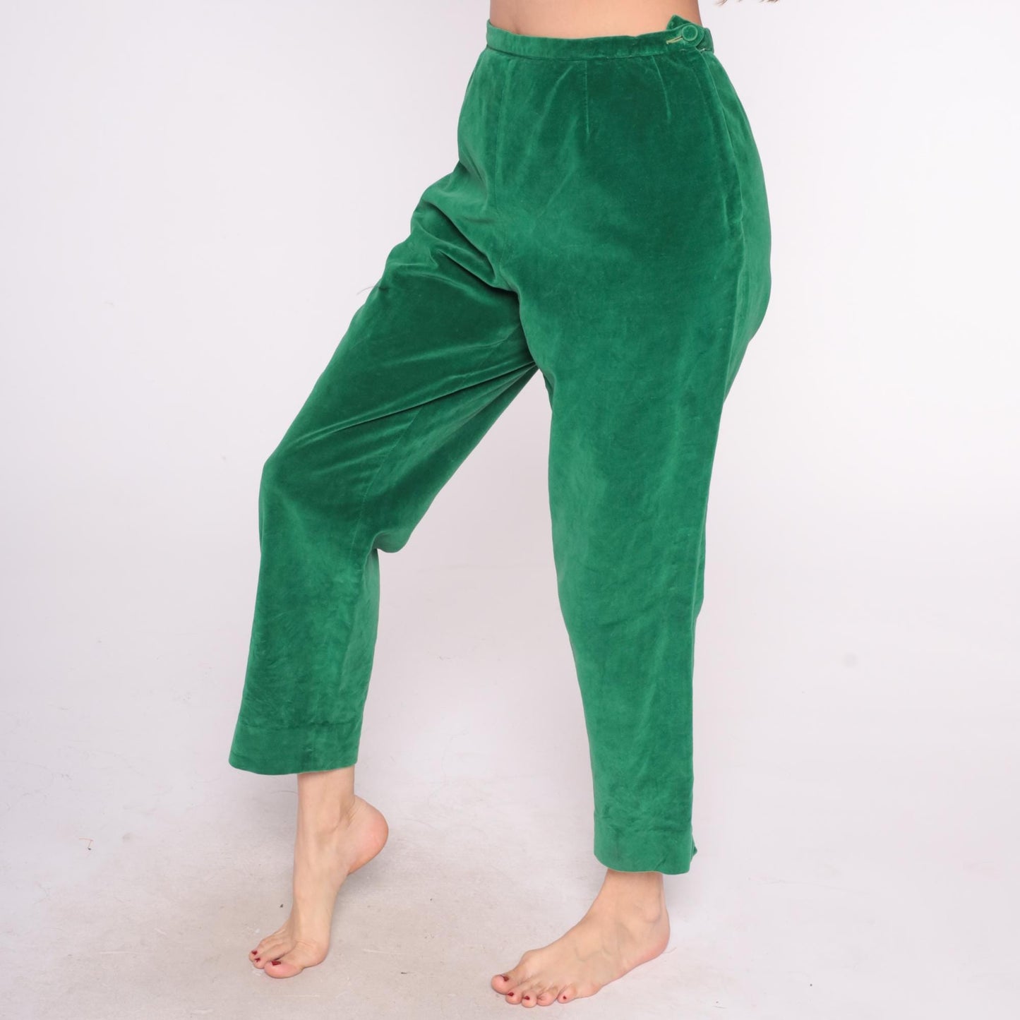 70s Evan Picone Velvet Pants Emerald Green High Rise Straight Leg Medium