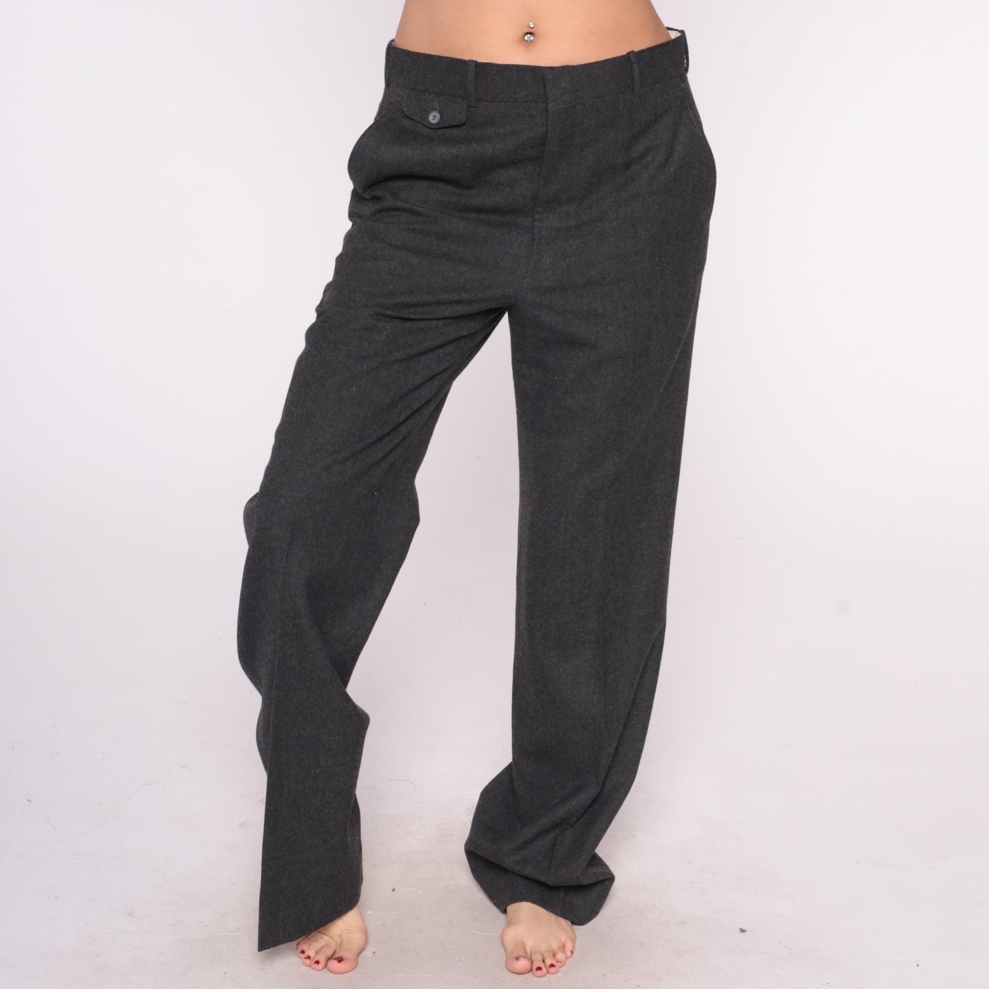 80s Presswick & Moore Wool Trousers Charcoal Straight Leg High Waisted Large
