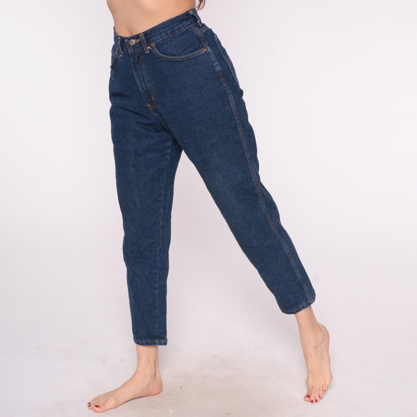 80s High Waisted Dark Wash Jeans Tapered Leg Five Pocket Denim Size 28