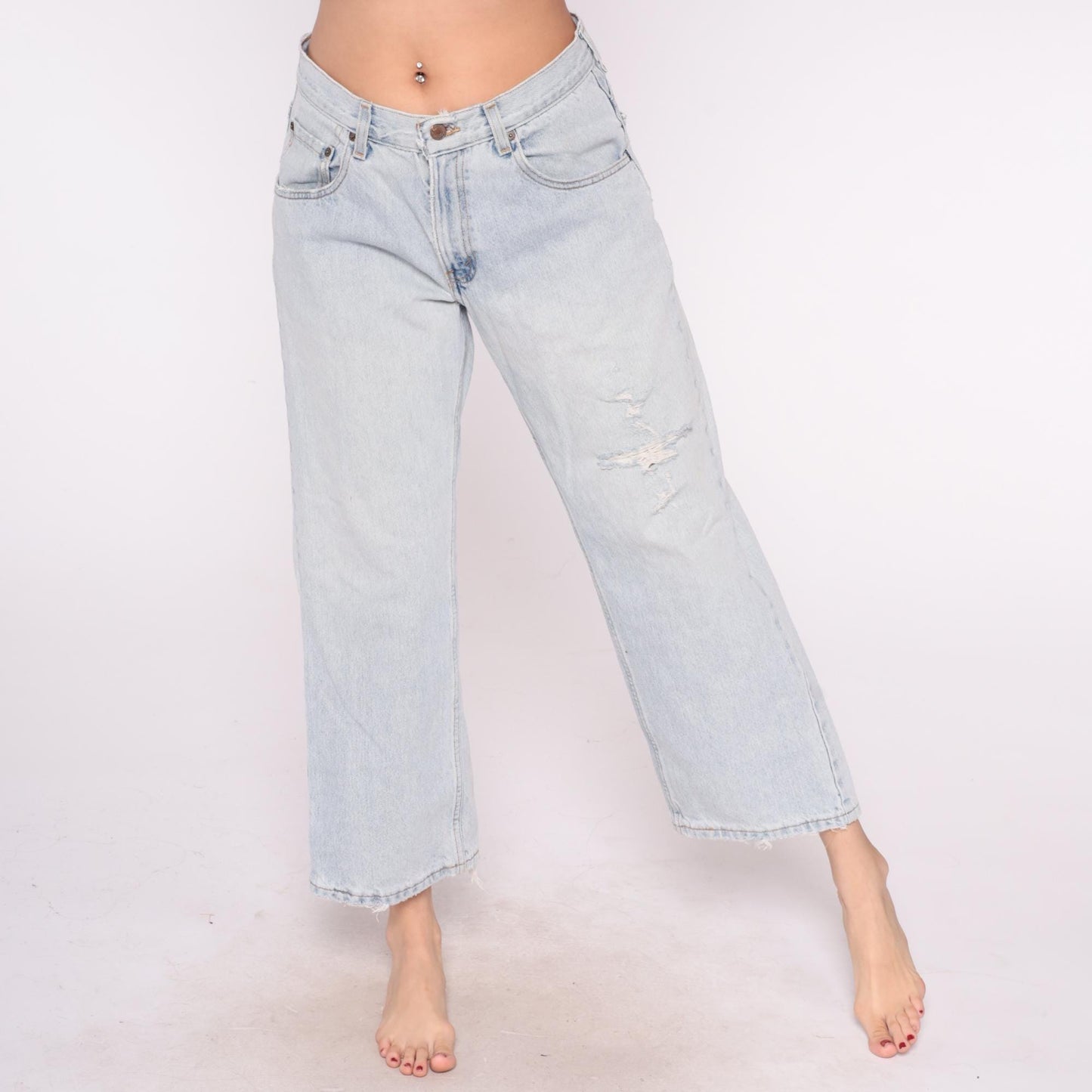 Levi's Y2K Light Wash Wide Leg Jeans Distressed Denim Low Rise Large L