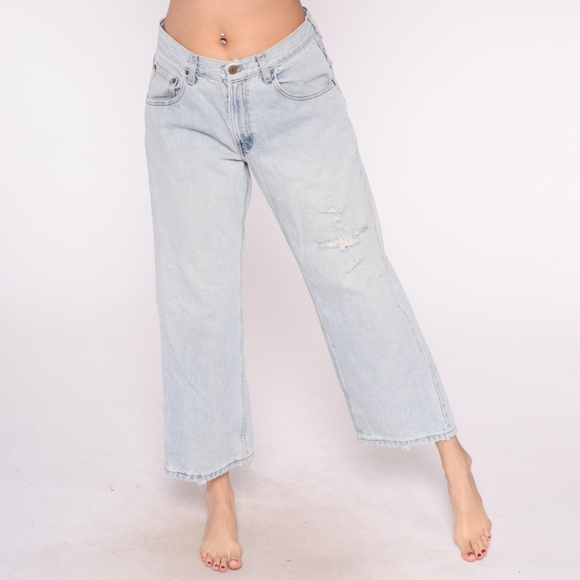 Levi's Y2K Light Wash Wide Leg Jeans Distressed Denim Low Rise Large L