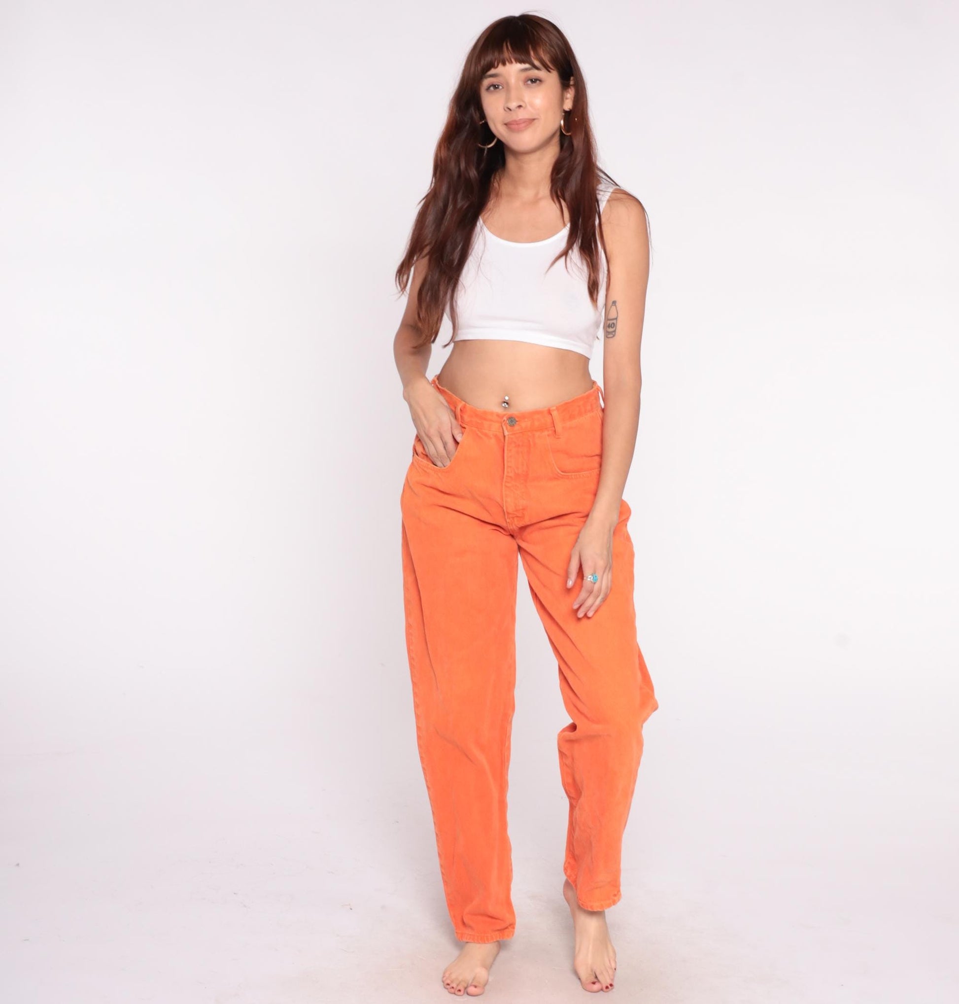 90s One Way Orange Jeans High Waist Straight Leg Cotton Large L