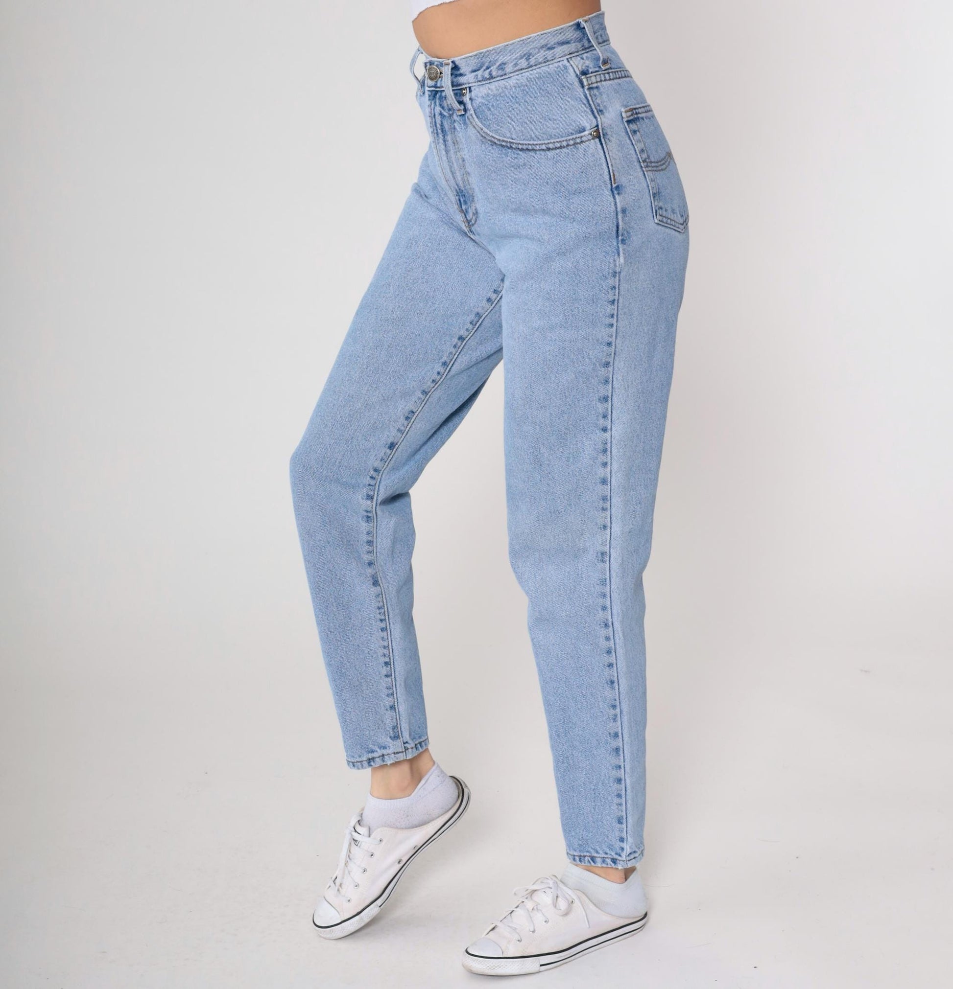 90s Faconnable Goldberg Light Wash High Rise Mom Jeans Tapered Ankle Small