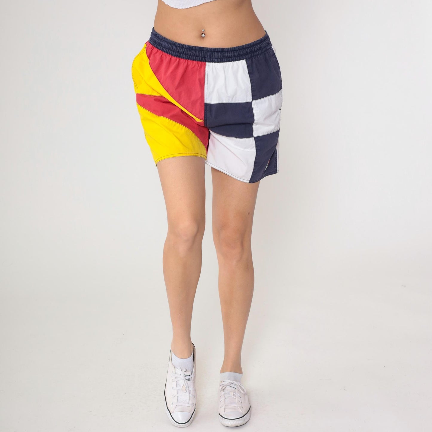90s Newport Blue Colorblock Swim Shorts Navy White Red Yellow Medium Large