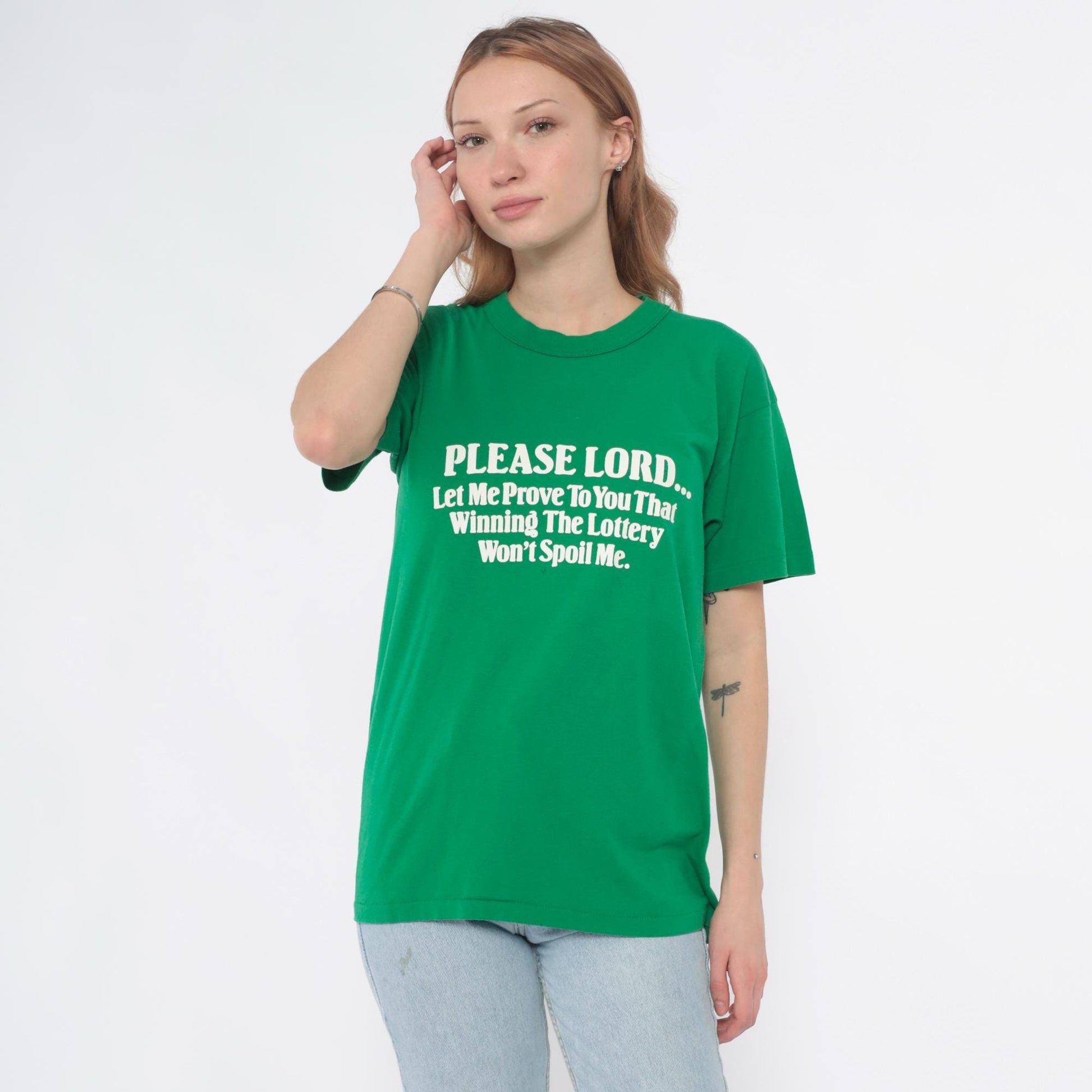 80s Kelly Green Lottery Prayer Graphic Tee Cotton Large L