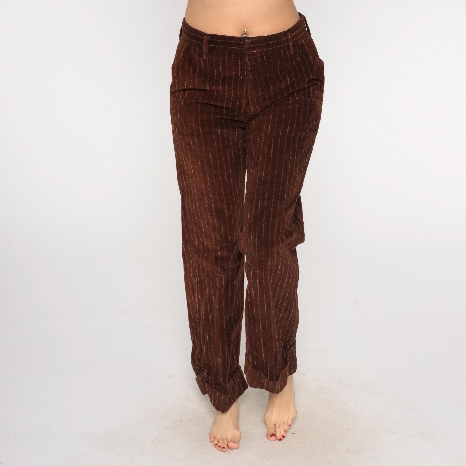 70s Farah Corduroy Pants Brown Pinstripe High Rise Straight Leg Waist 32