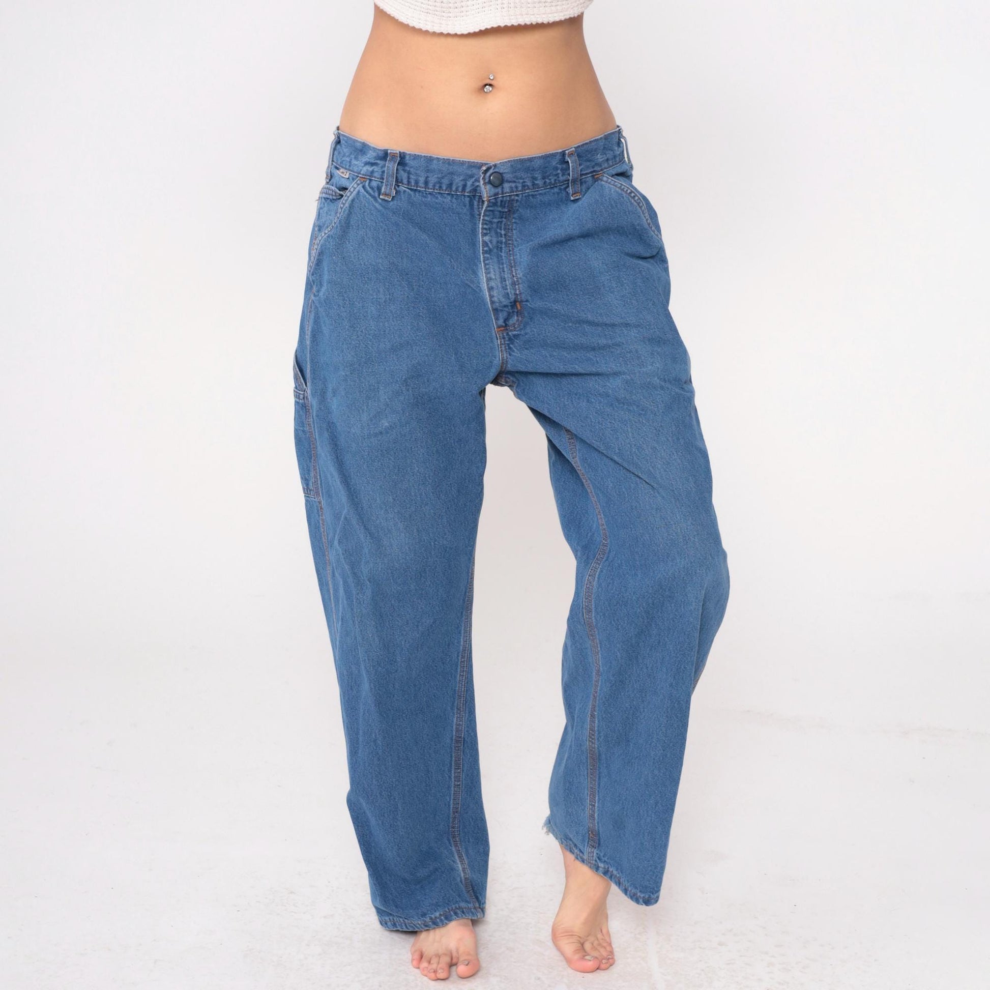 Carhartt Y2K Medium Wash Carpenter Jeans Blue Denim Cargo Straight Leg Extra Large