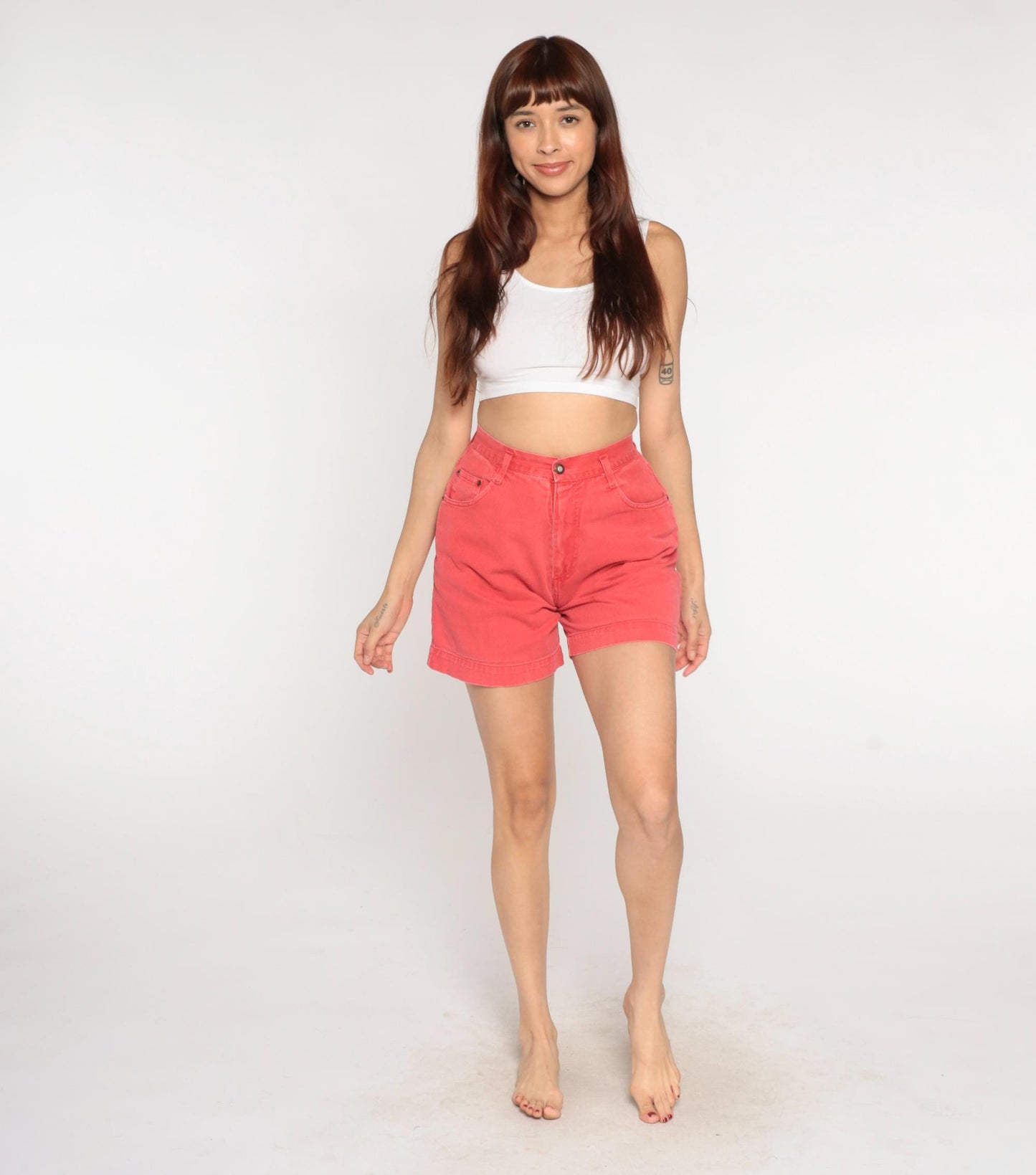 90s JJ Fargo Coral Denim Shorts High Waisted Cuffed Small