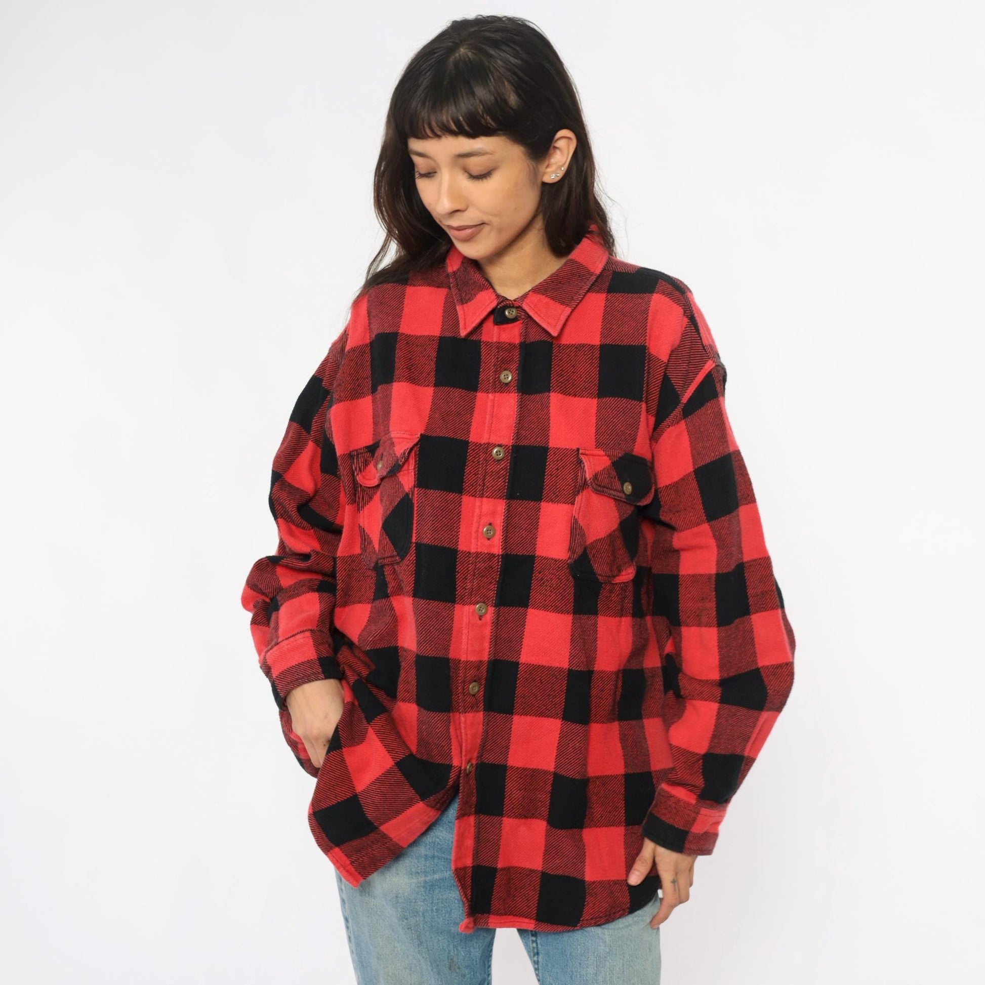 90s Redhead Buffalo Plaid Flannel Shirt Red Black Plus Size XXL