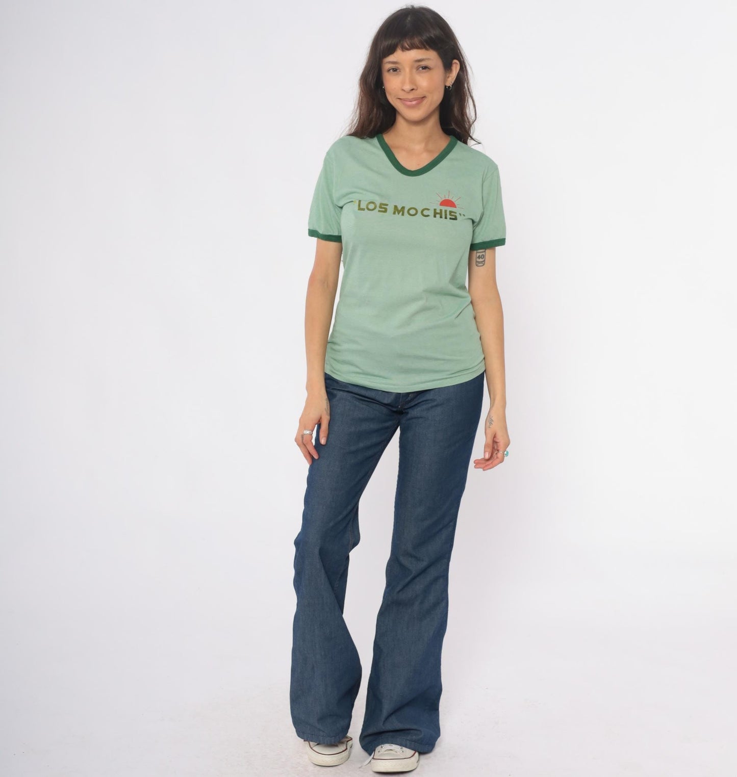 Y2K Los Mochis Mexico Ringer Tee Mint Green Graphic Short Sleeve Medium