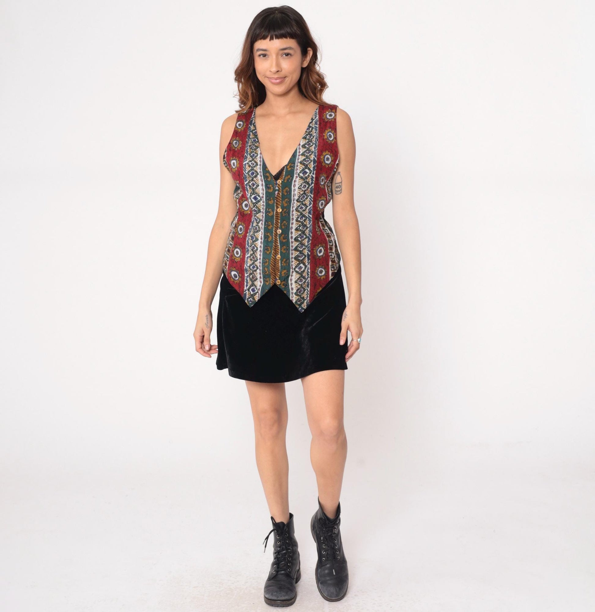 90s Bay Club Reversible Vest Geometric Stripe Deep V Burgundy Navy Teal Small