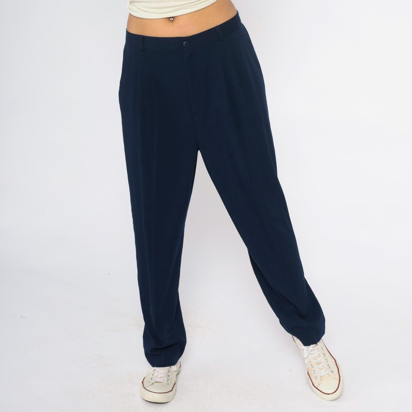 80s Briggs New York Navy Trousers High Rise Elastic Waist Straight Leg Large