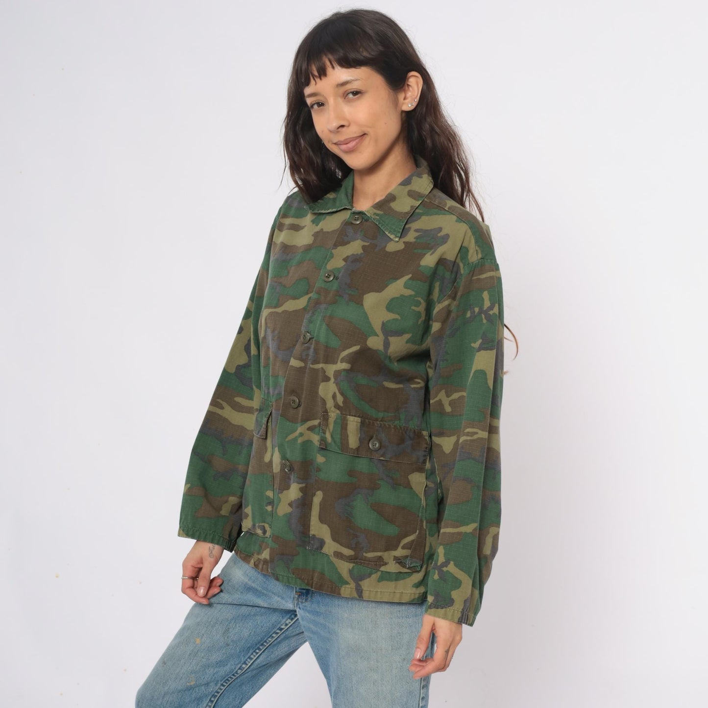 90s Woodland Camo Jacket Military Field Green Brown Utility Medium