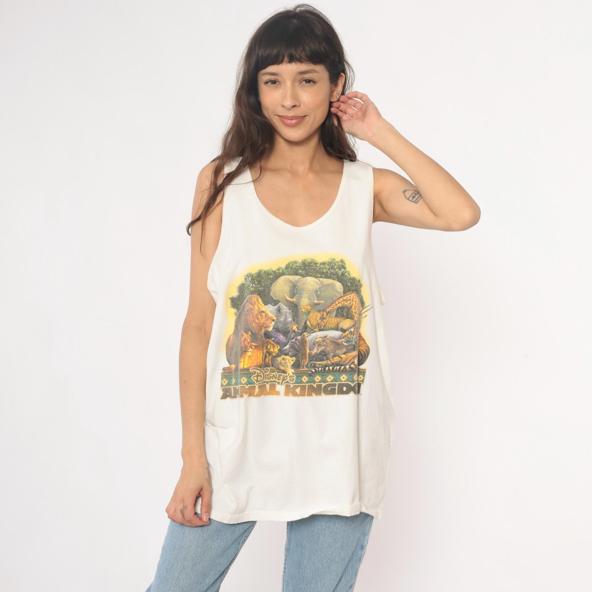90s Walt Disney World Animal Kingdom Tank Top White Cotton Graphic Extra Large XL