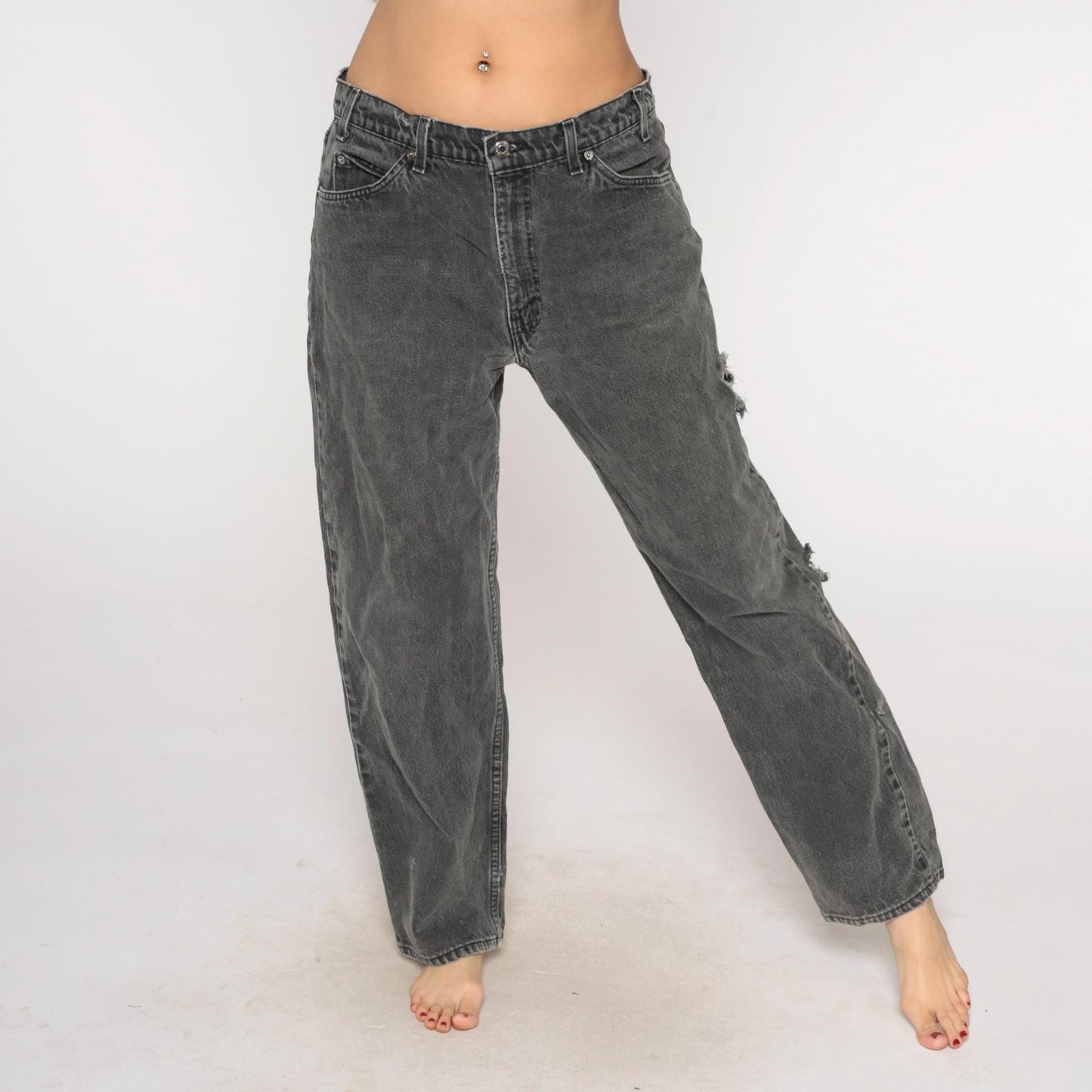 90s Levi's 550 Black Distressed High Rise Straight Leg Jeans 30x30