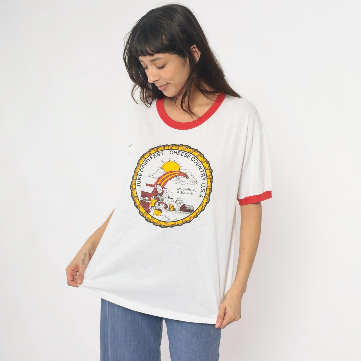 90s Russell Athletic Wisconsin Dairyfest Ringer Tee Red Trim Large L