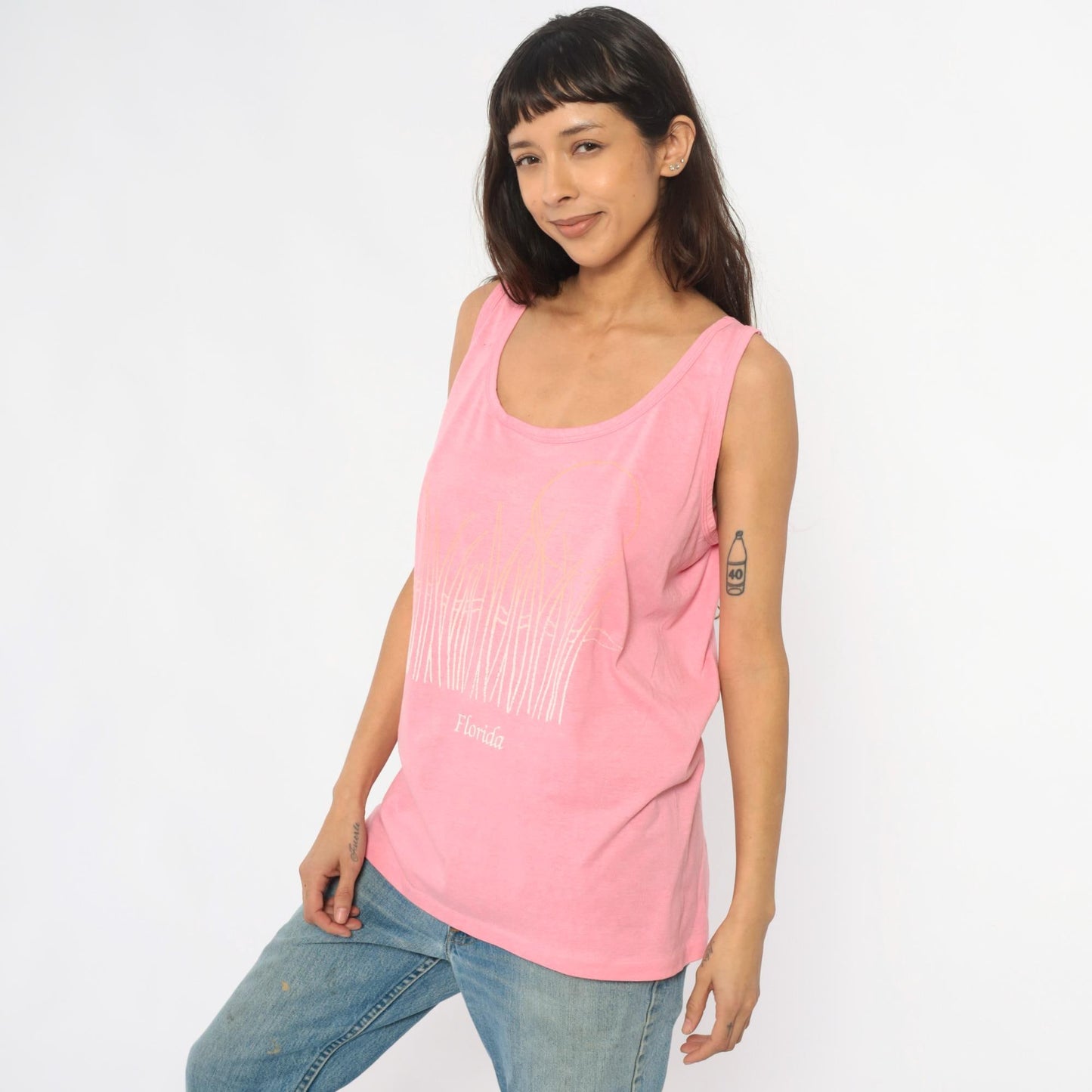 90s Florida Pink Tank Top Sunset Graphic Scoop Neck Extra Large XL