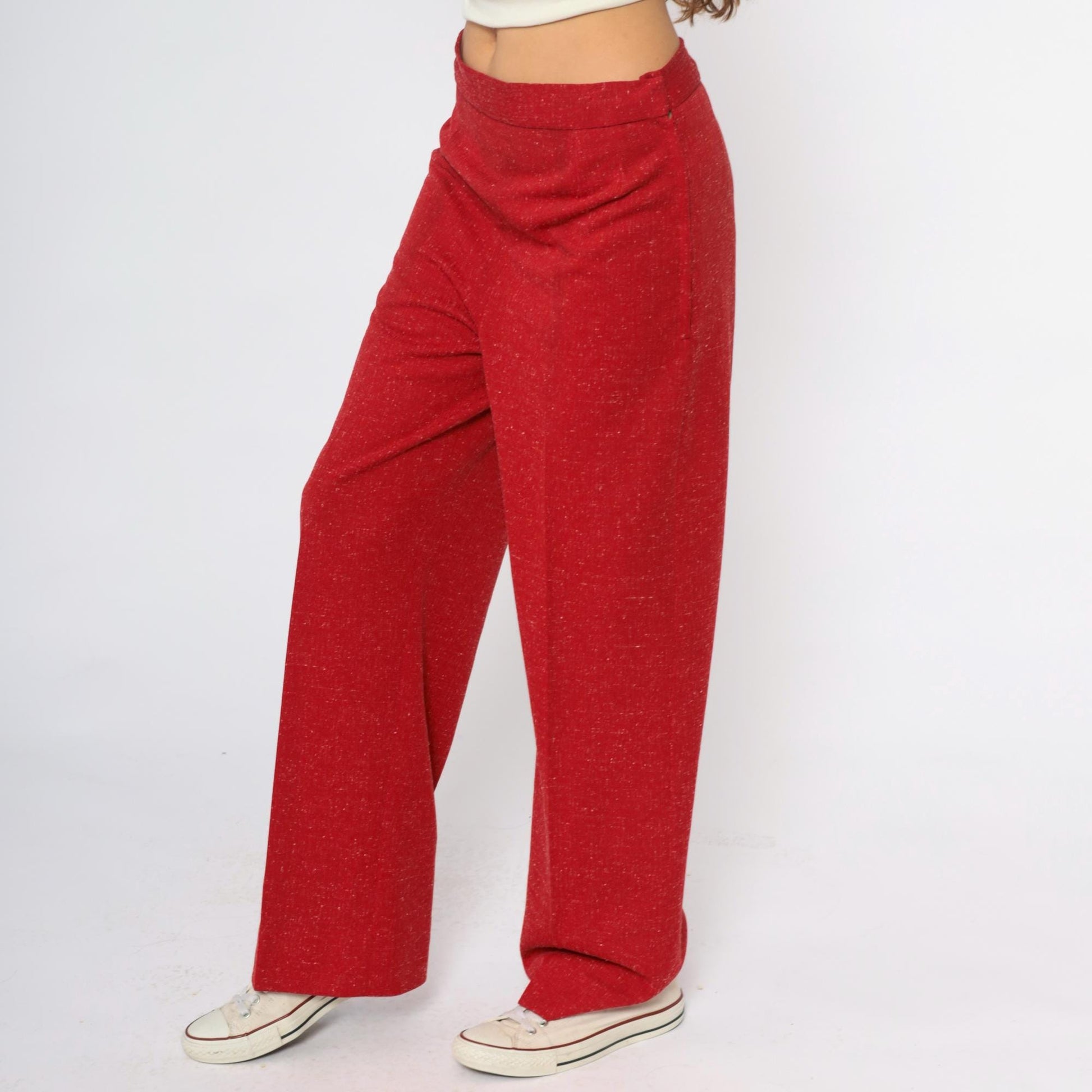 70s Burgundy Wide Leg Palazzo Pants High Waisted Flared Medium M