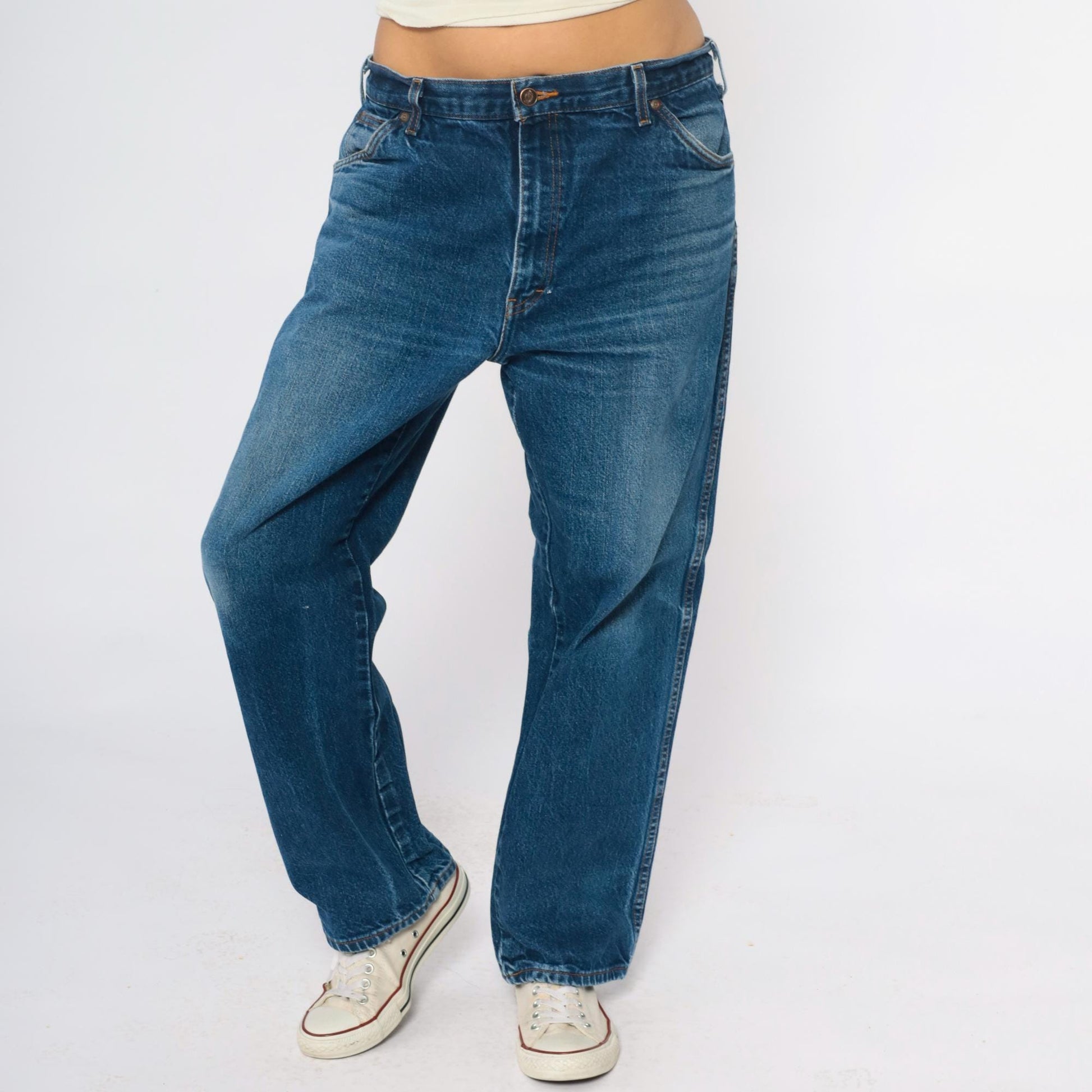 Dickies Y2K Medium Wash Denim Jeans Straight Leg Red Patch XXL