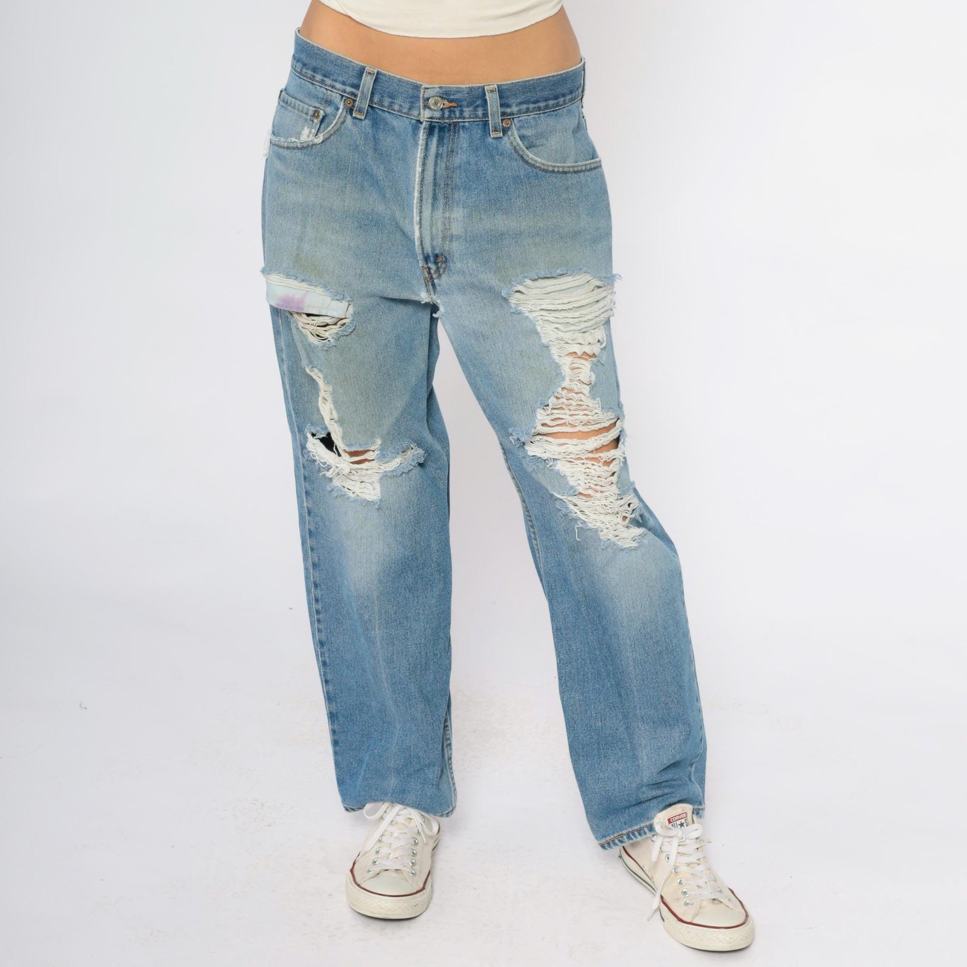 Y2K Levi's 550 Light Wash Distressed Jeans Ripped Thighs Relaxed Fit 34x29