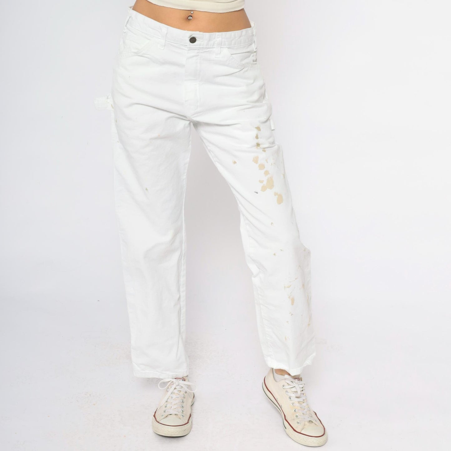 Y2K Dickies White Cargo Pants Distressed Workwear Cotton 32