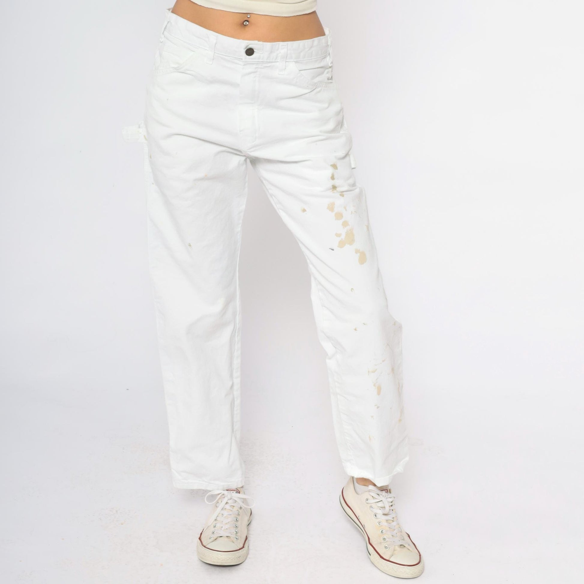 Y2K Dickies White Cargo Pants Distressed Workwear Cotton 32