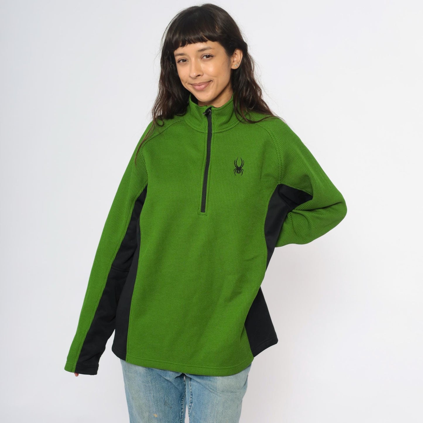 Spyder Y2K Half-Zip Fleece Pullover Lime Green Black Colorblock Large L