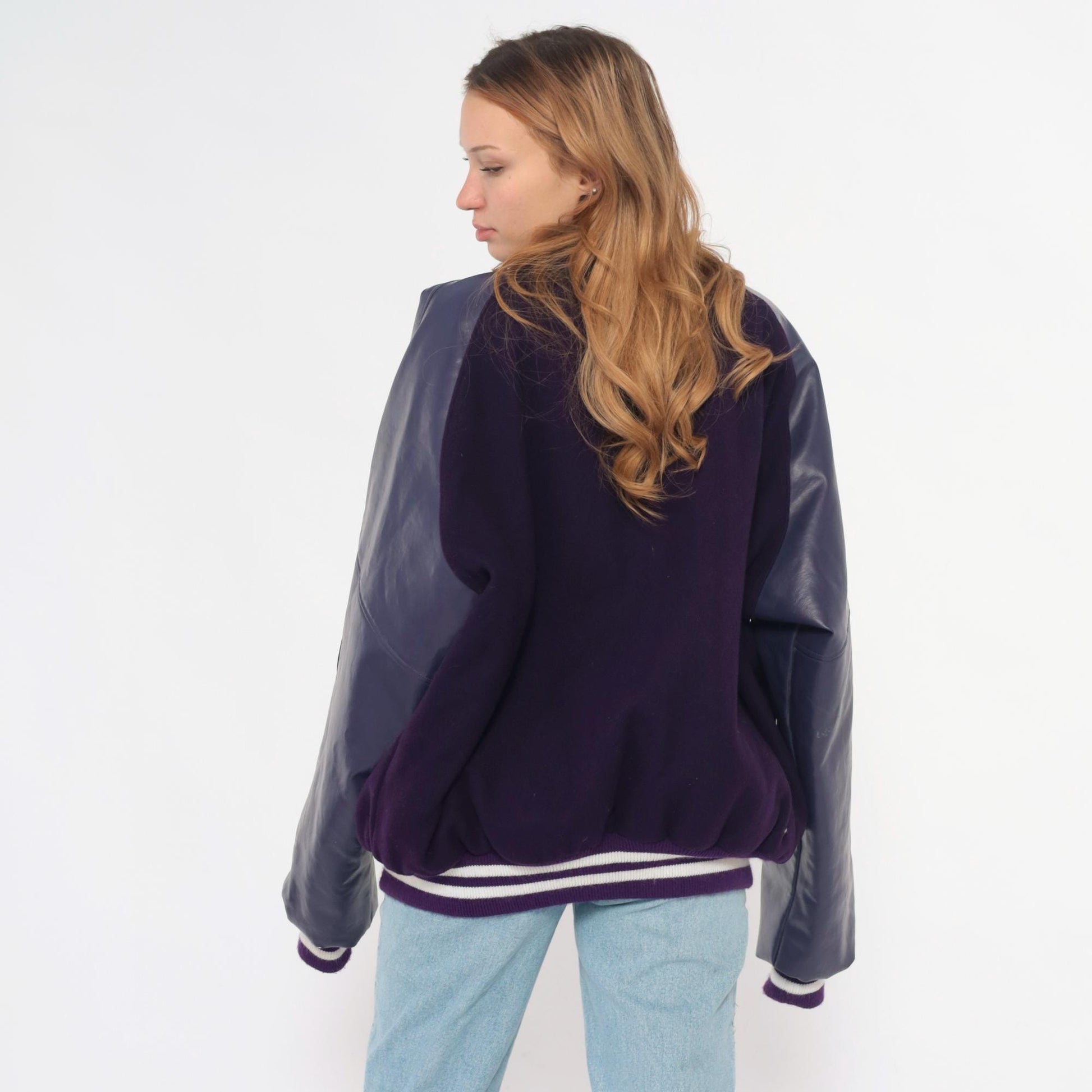 Y2K Neff Purple Varsity Jacket Wool Leather Sleeves Letterman XXL