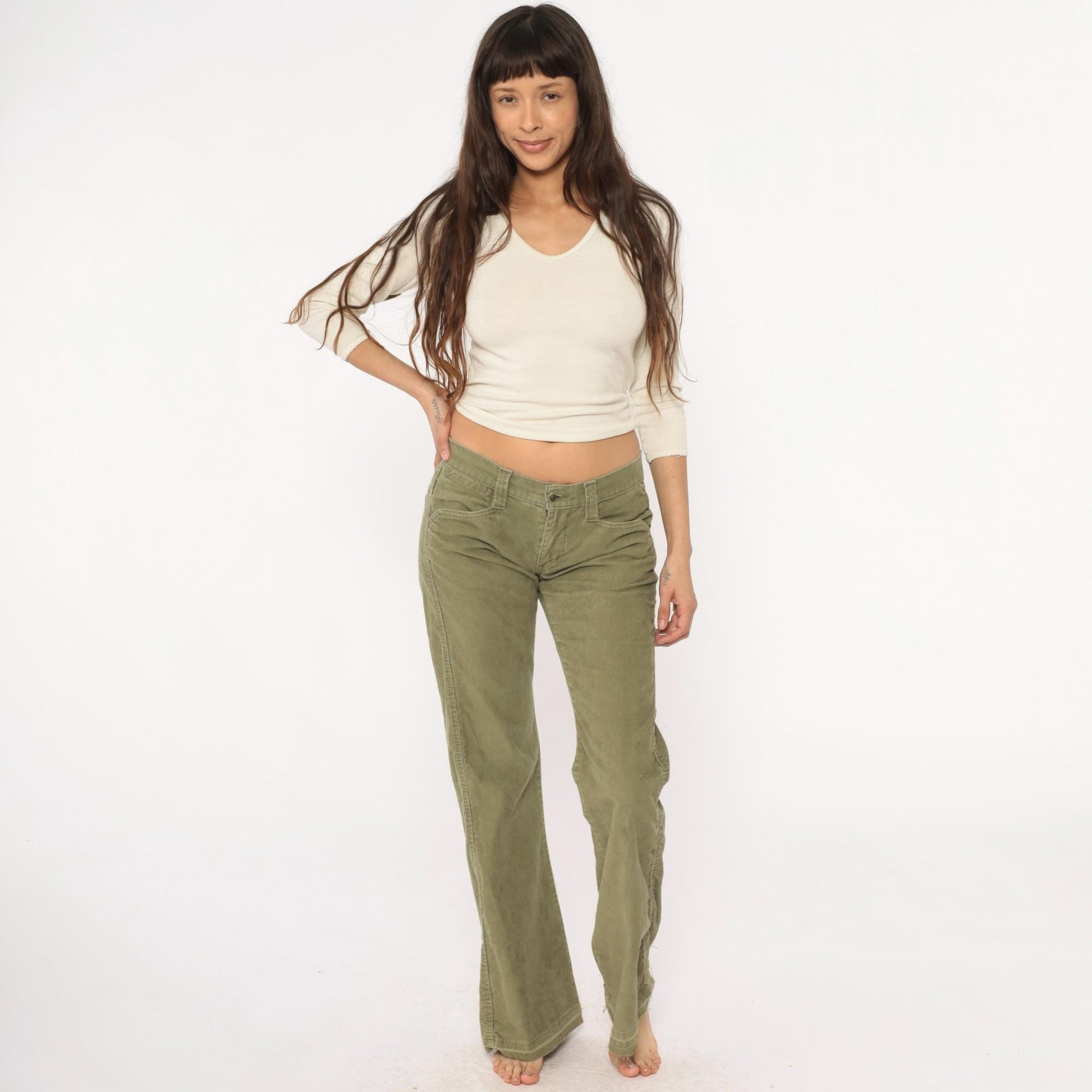 Levi's Y2K Olive Green Corduroy Bootcut Pants Low Rise Flare Leg XS