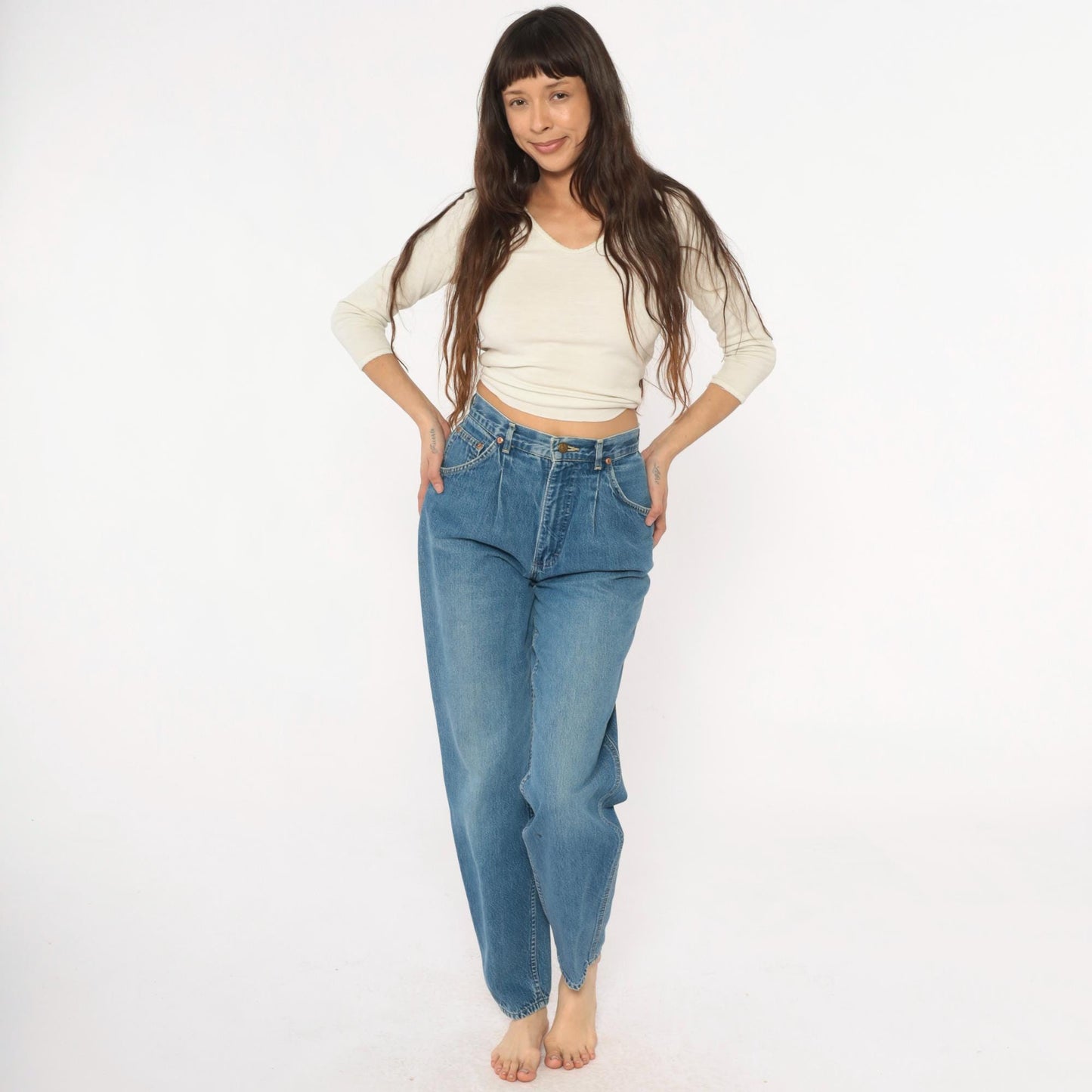 80s Lee High-Waist Denim Jeans Light Blue Tapered Small