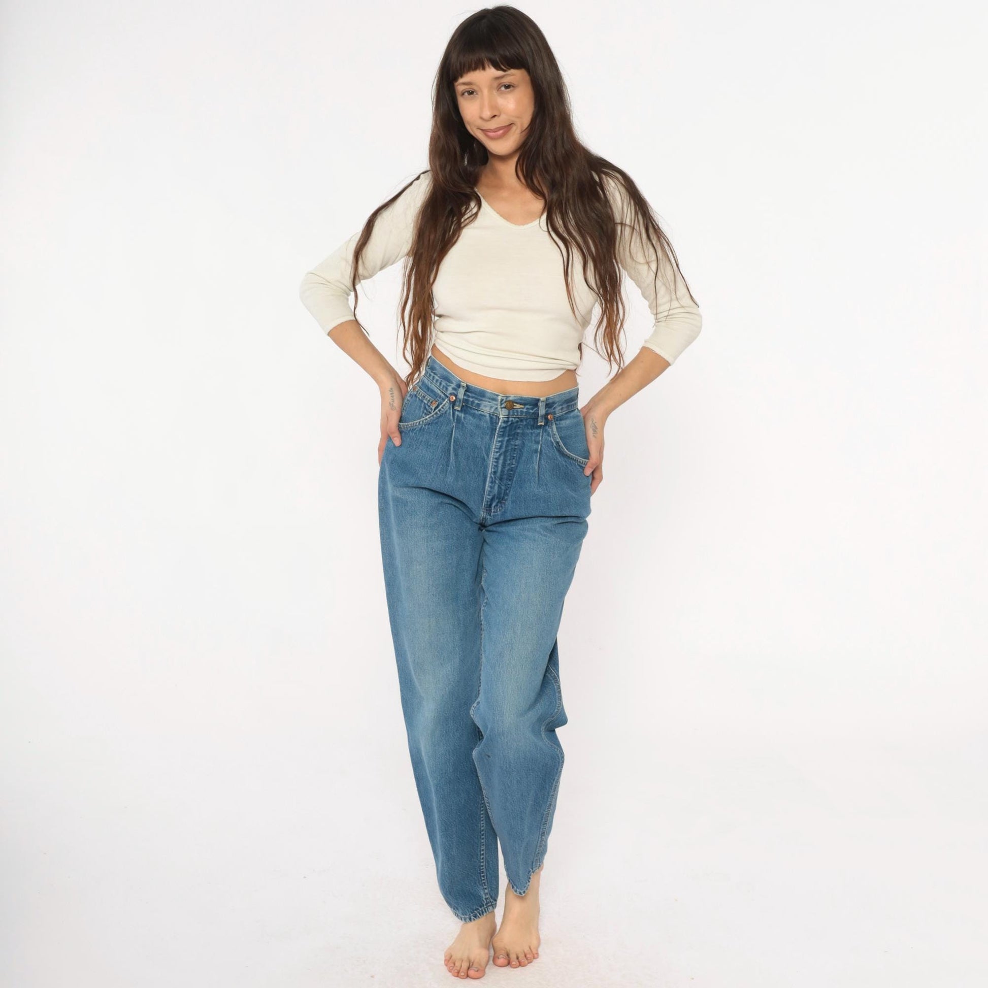 80s Lee High-Waist Denim Jeans Light Blue Tapered Small