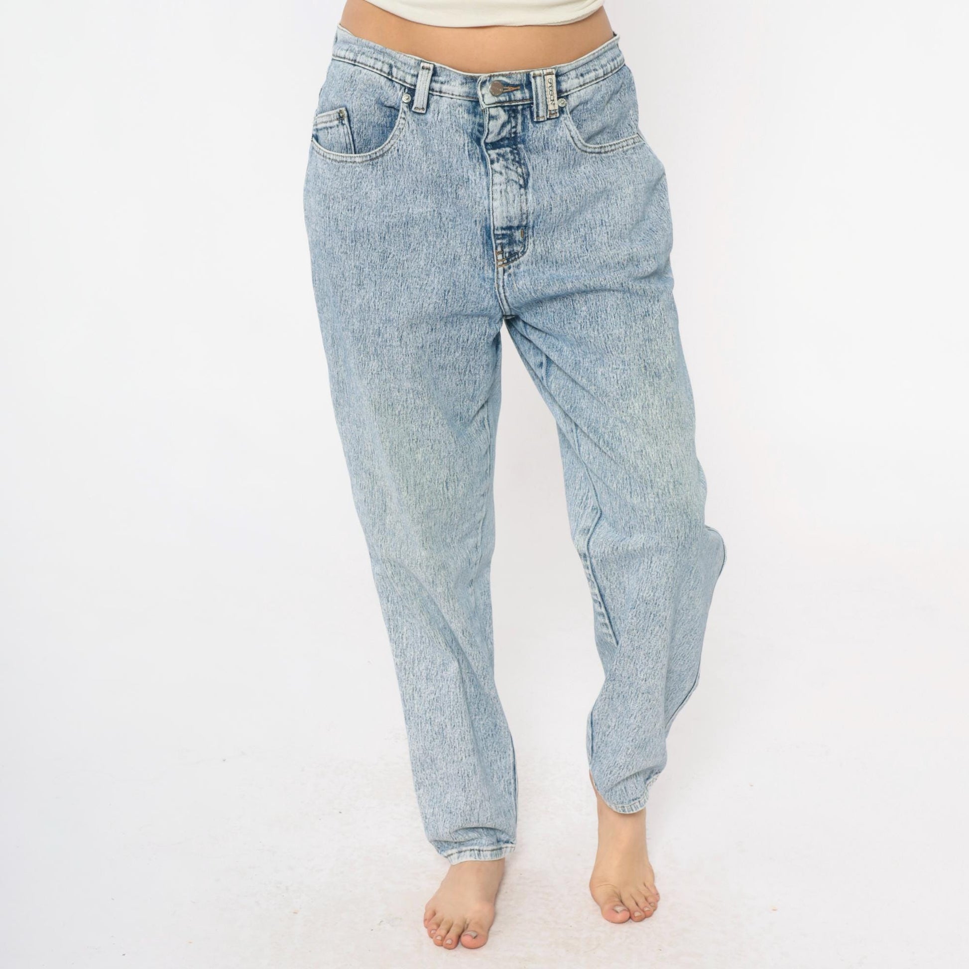 90s Sasson Acid Wash High-Waisted Straight Leg Jeans Light Blue Large