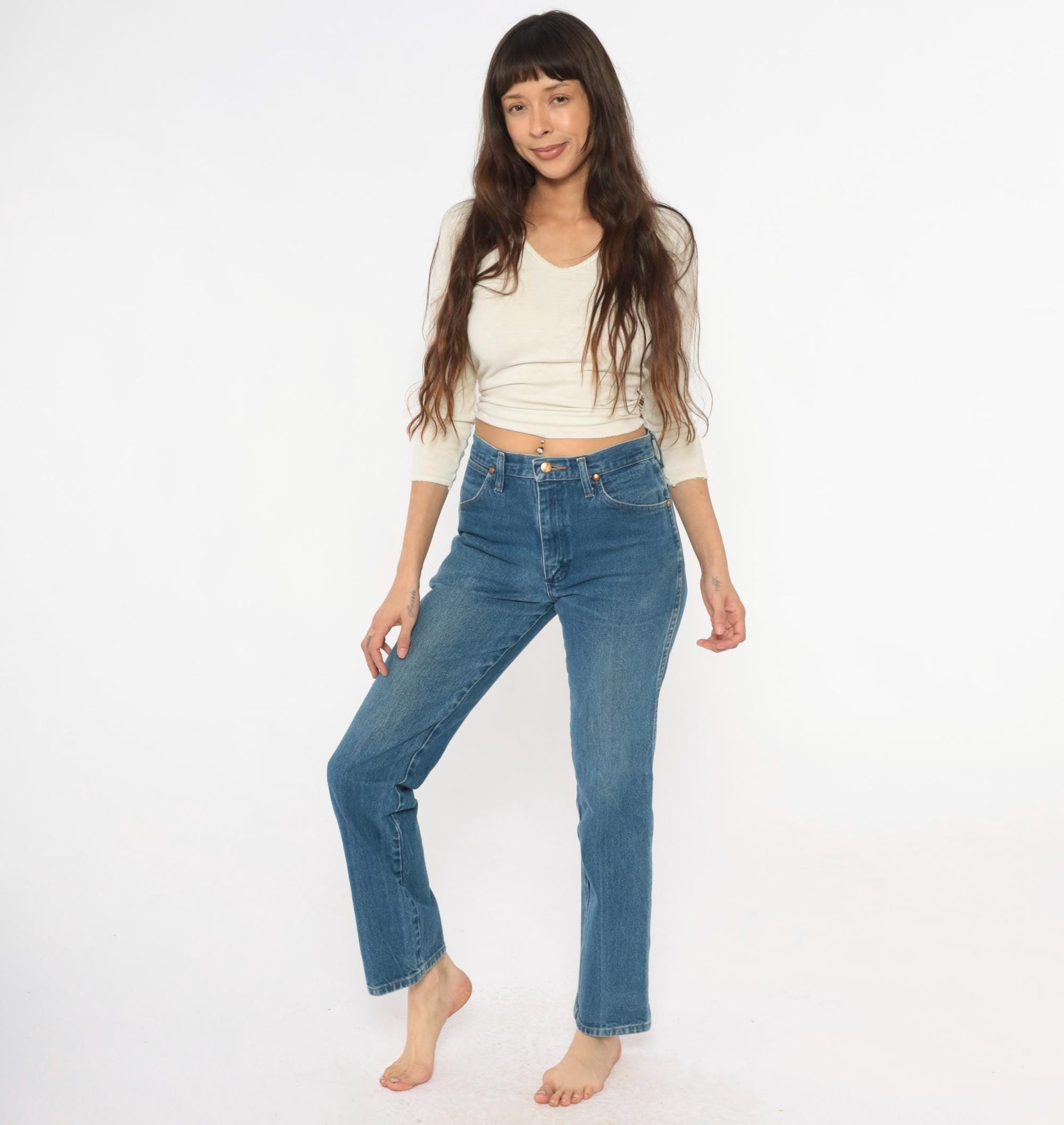 90s Wrangler High Rise Straight Leg Jeans Light Blue Denim 30x32