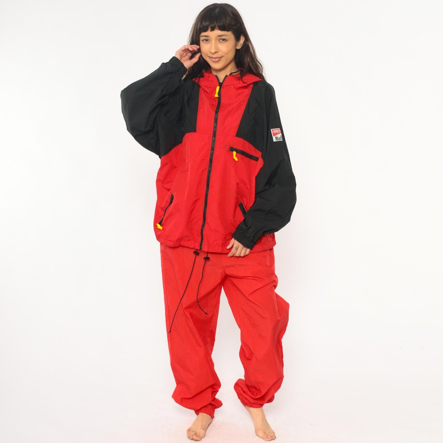 90s Marlboro Adventure Team Tracksuit Red Black Yellow Nylon Jacket Pants Extra Large XXL