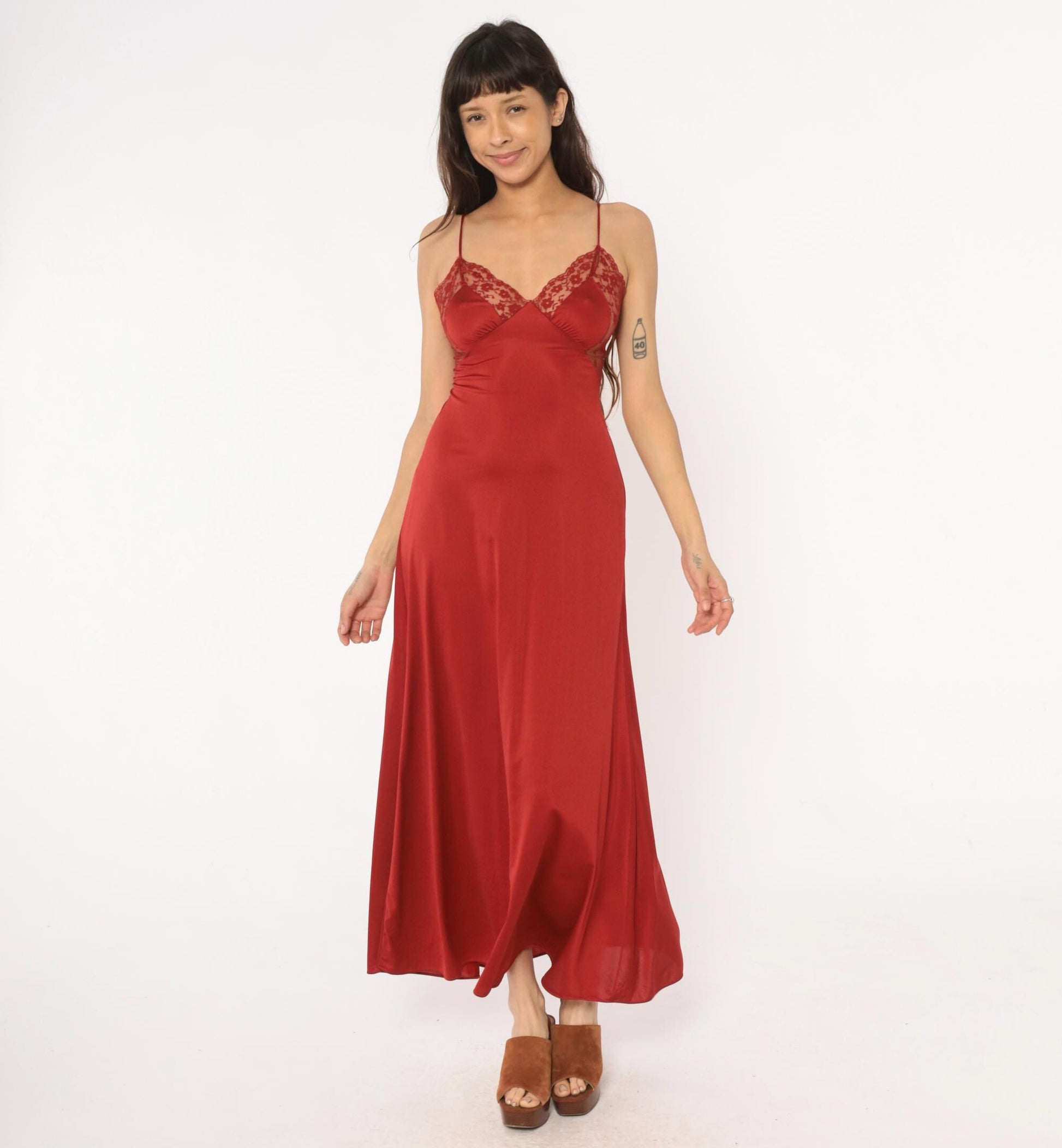 70s Blanche by Ralph Montenero Rust Slip Dress Empire Waist Lace Small